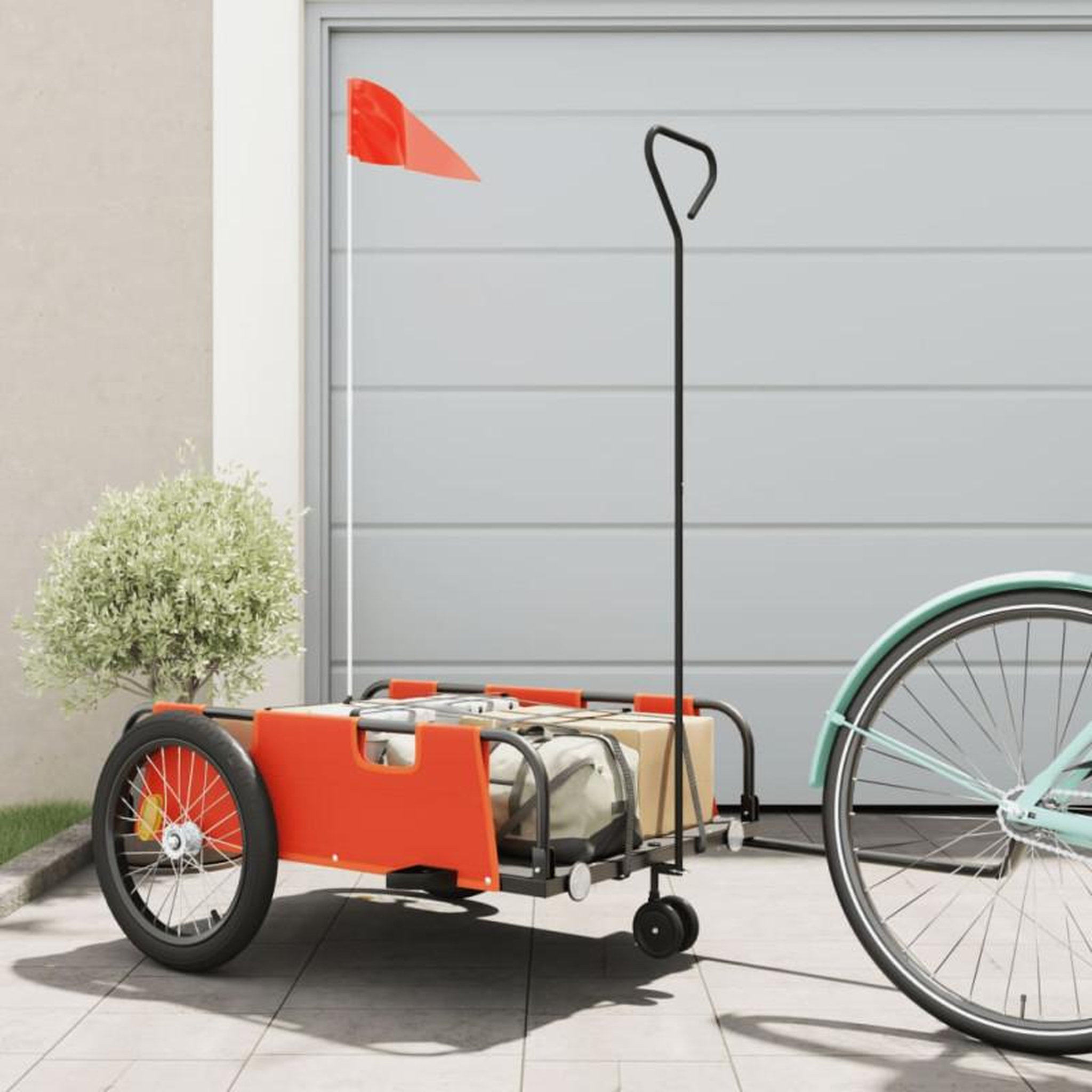 VIDAXL Remorque de vélo orange et noir tissu oxford et fer