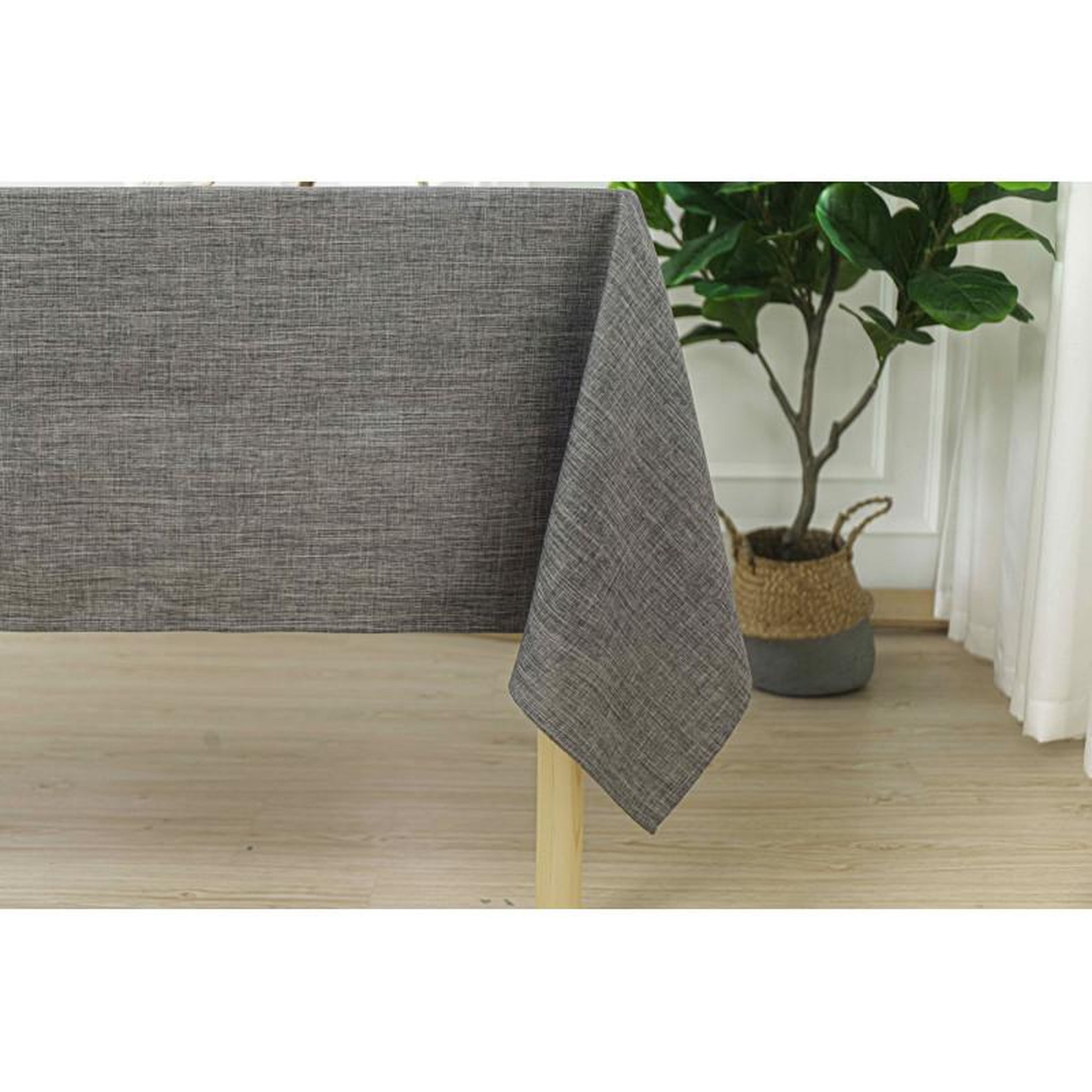 Voir la diapositive 2 : UNIVERS DECOR Nappe antitache unie anthracite rectangulaire 145 x 240 cm - gris -