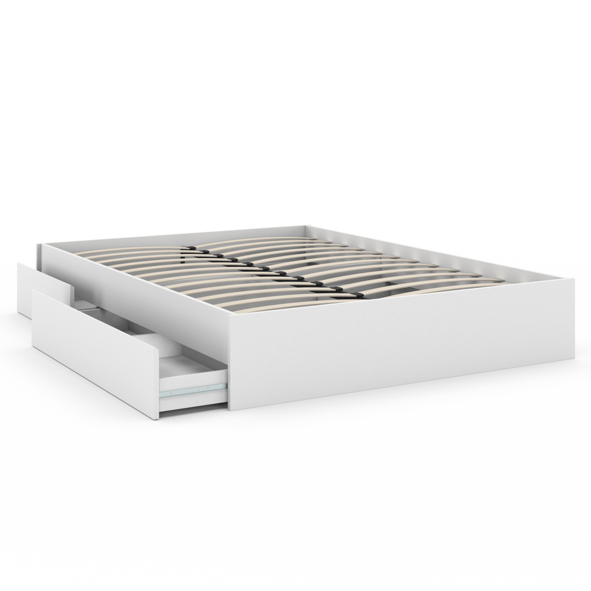 ID MARKET Cadre de lit double TOMI 4 tiroirs avec sommier 140 x 190 cm blanc