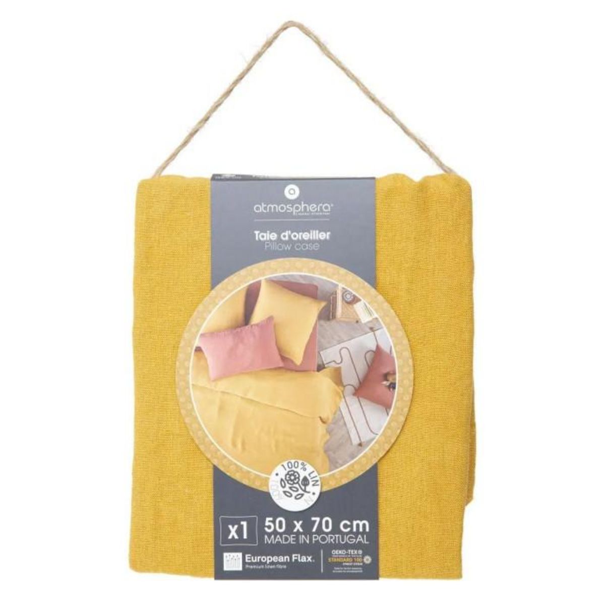 ATMOSPHERA Taie d'Oreiller en Lin  Adorable  50x70cm Jaune Ocre