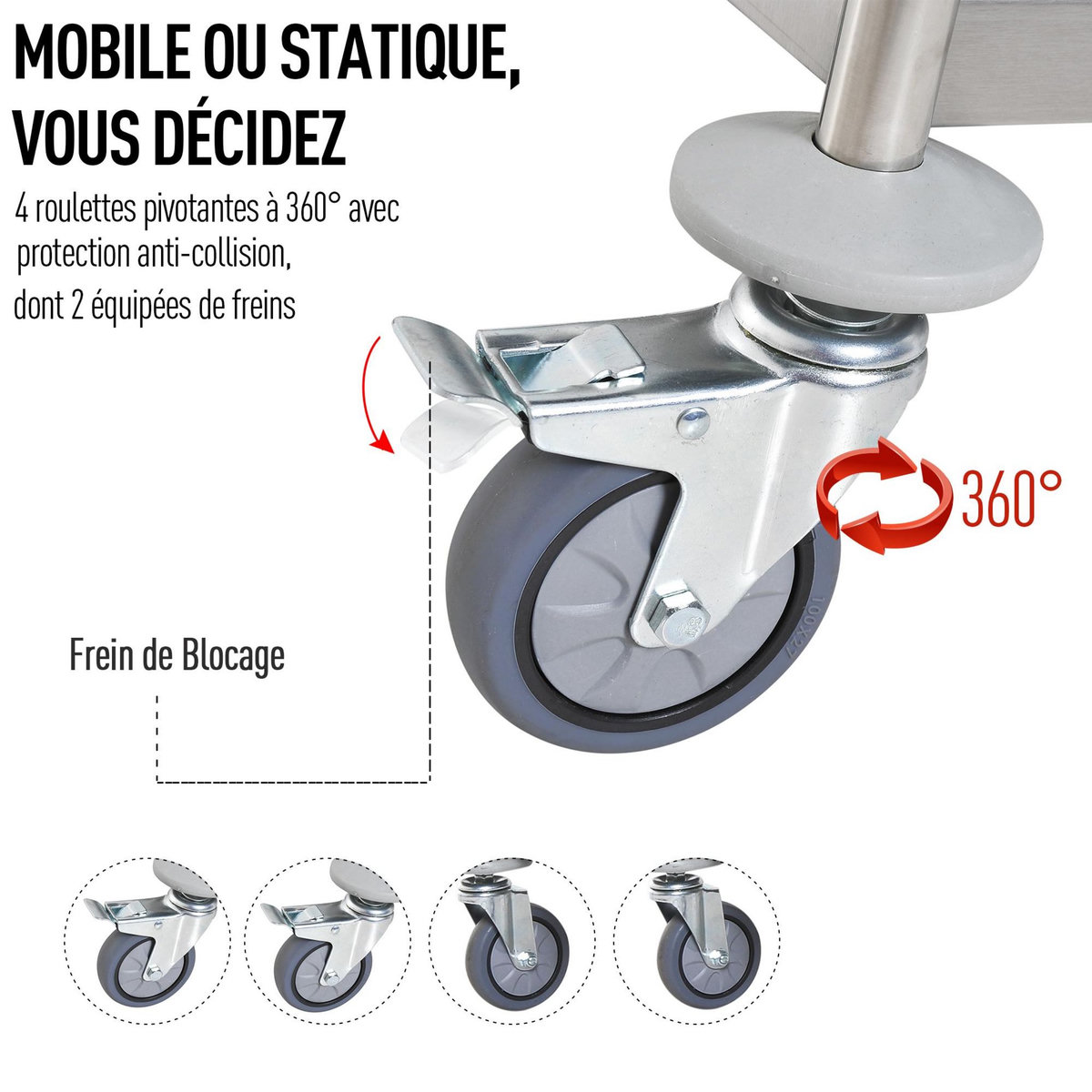 HOMCOM Chariot de service desserte de cuisine à roulettes 2 étagères / 3 étagères acier inox. Chromé