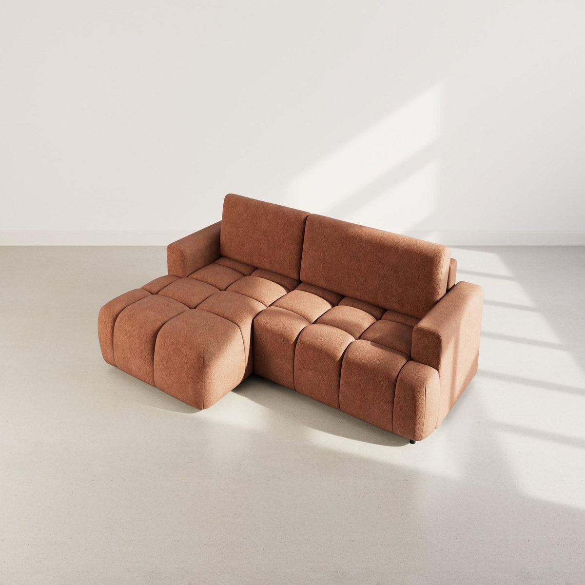 BEST MOBILIER Leonie - canapé d'angle gauche 4 places convertible avec coffre en velours texturé