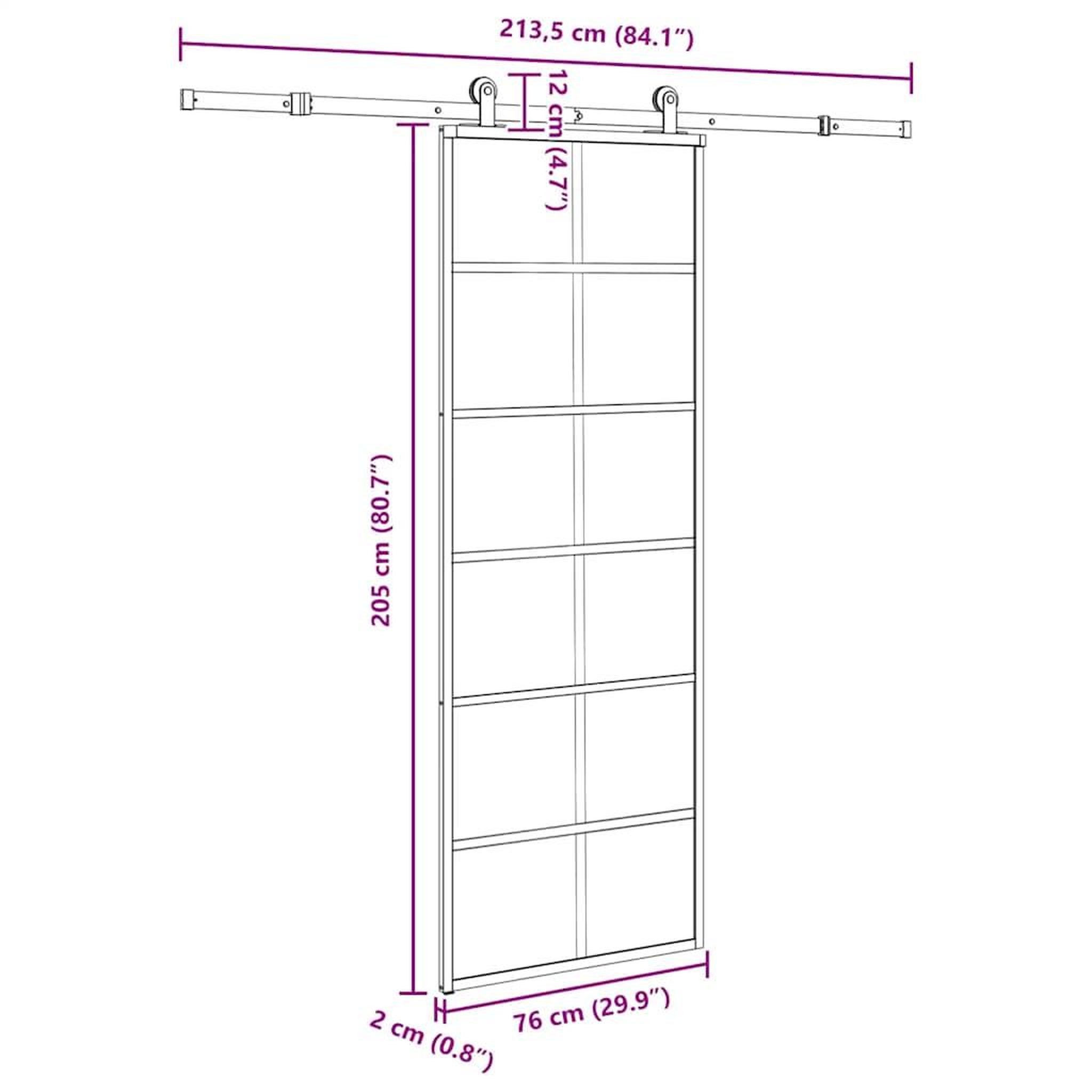 Voir la diapositive 6 : VIDAXL Porte coulissante avec kit de quincaillerie 76x205 cm Verre ESG