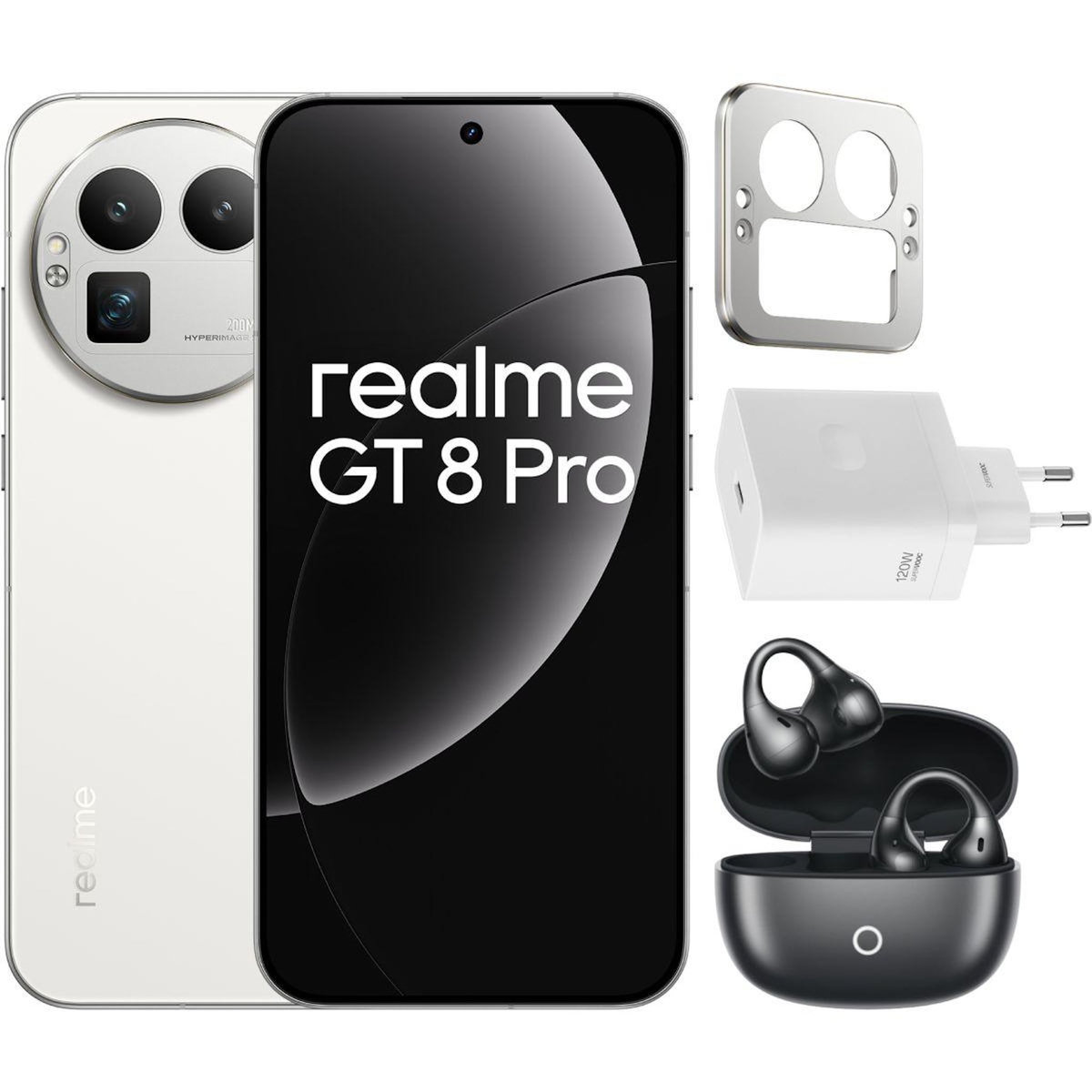REALME Smartphone Pack GT8 Pro 512Go Blanc + Chargeur + Buds Clip