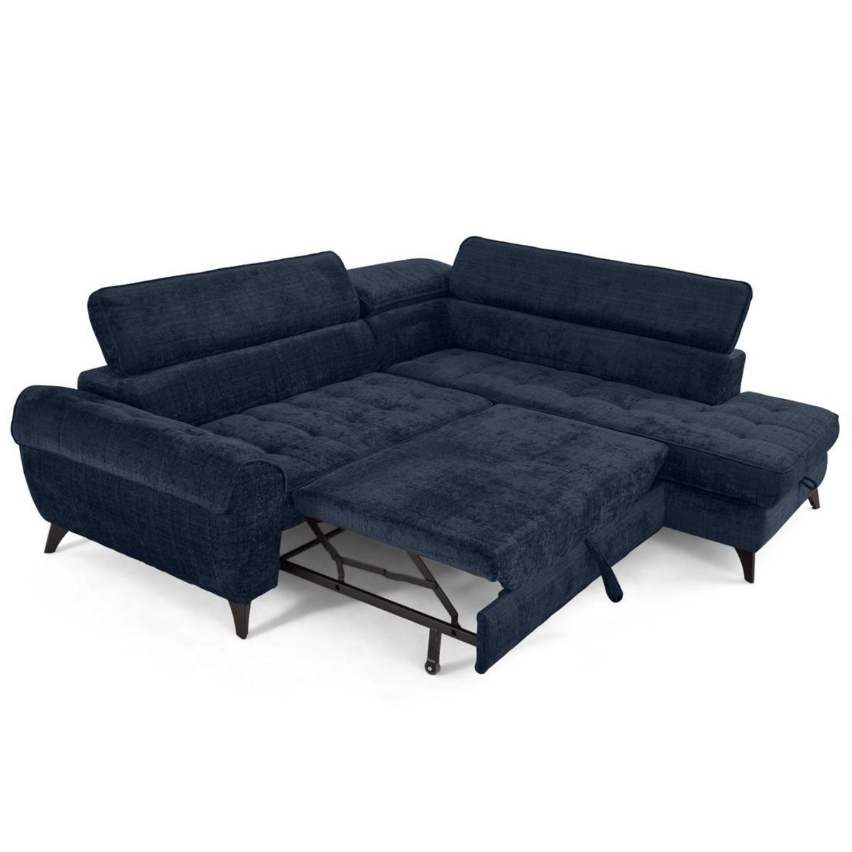 LISA DESIGN Marlo - canapé d'angle droit 5 places convertible avec coffre et têtières en velours texturé