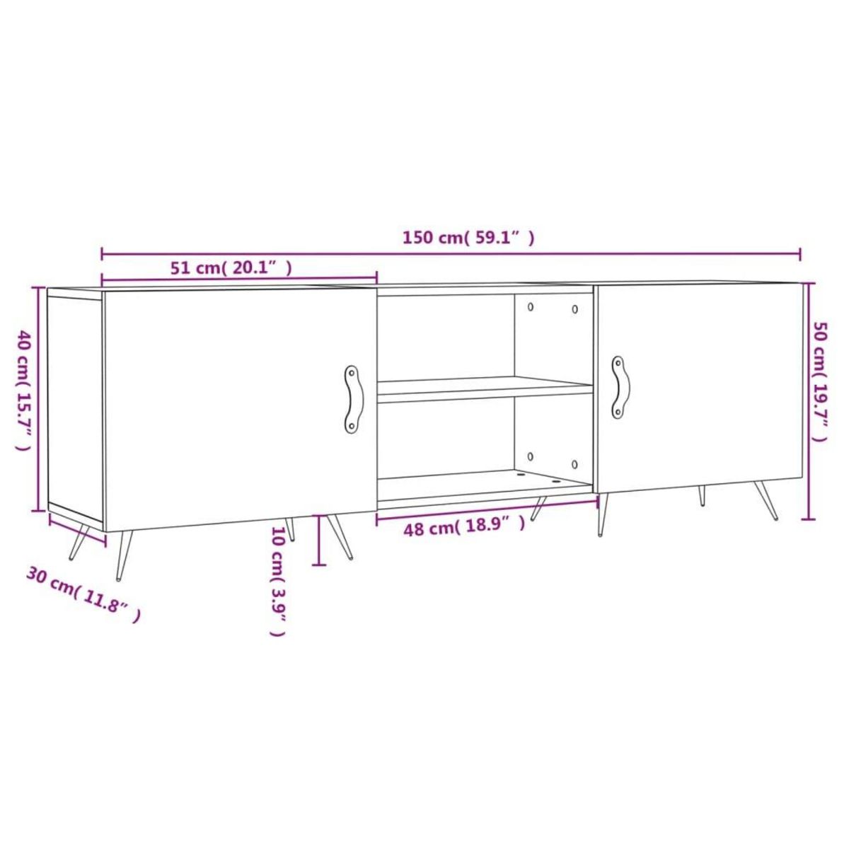 VIDAXL Meuble TV blanc 150x30x50 cm bois d'ingenierie