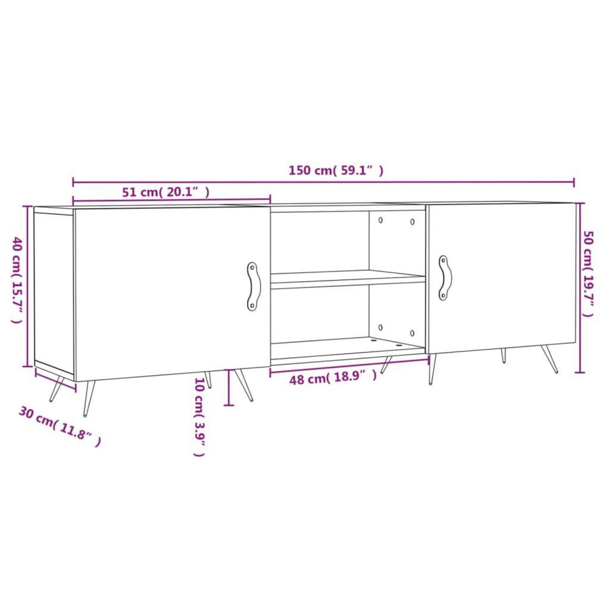 VIDAXL Meuble TV blanc 150x30x50 cm bois d'ingenierie