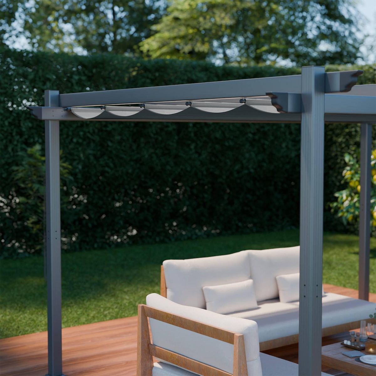 SWEEEK Pergola aluminium - Isla 3x4m - Tonnelle idéale pour votre terrasse, toit rétractable, toile coulissante, structure aluminium