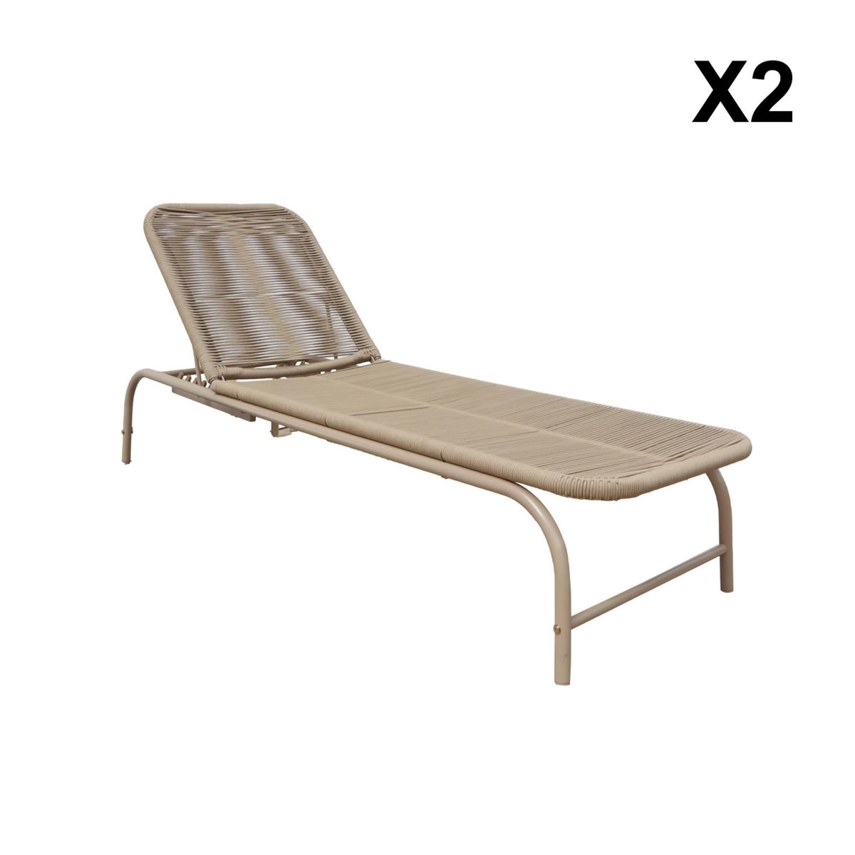 SWEEEK Lot de 2 bains de soleil acier et cordage multi positions beige - Orika