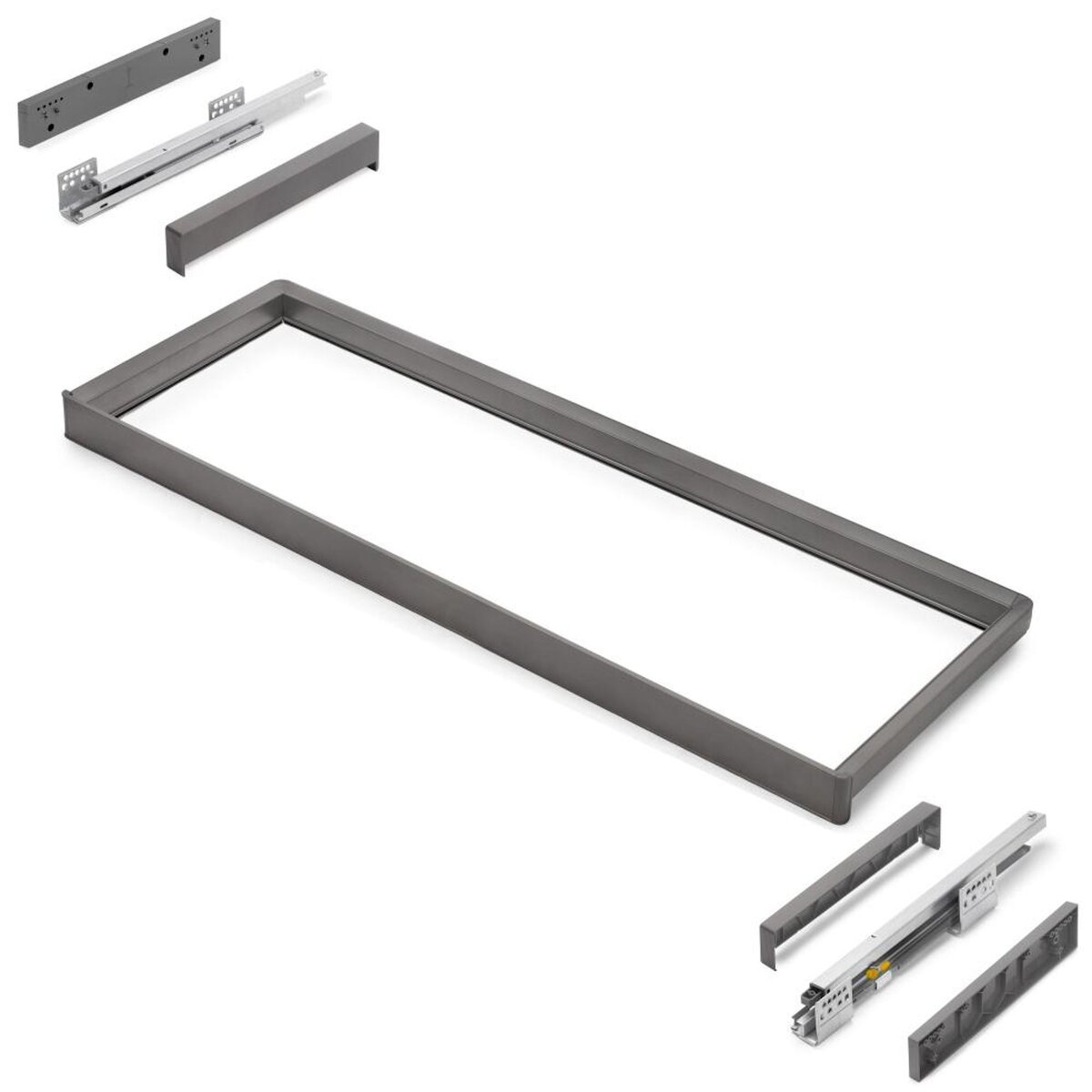 EMUCA SRL Rack avec glissières à extension totale et à fermeture douce pour accessoires d'armoire Quartz -  1012-1038mm -  Aluminium et plastique -  Titane