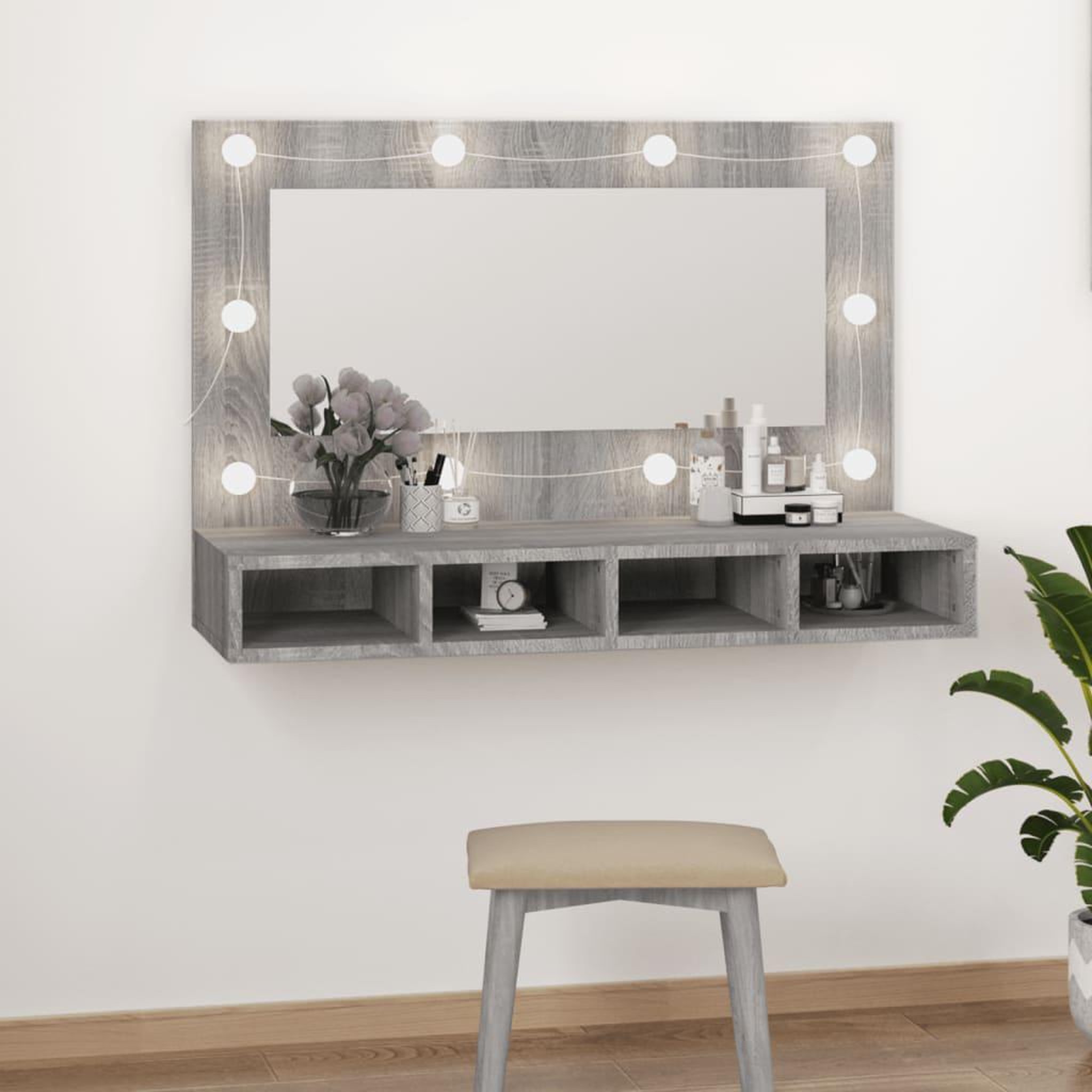 Voir la diapositive 1 : VIDAXL Armoire a miroir avec LED Sonoma gris 90x31,5x62 cm