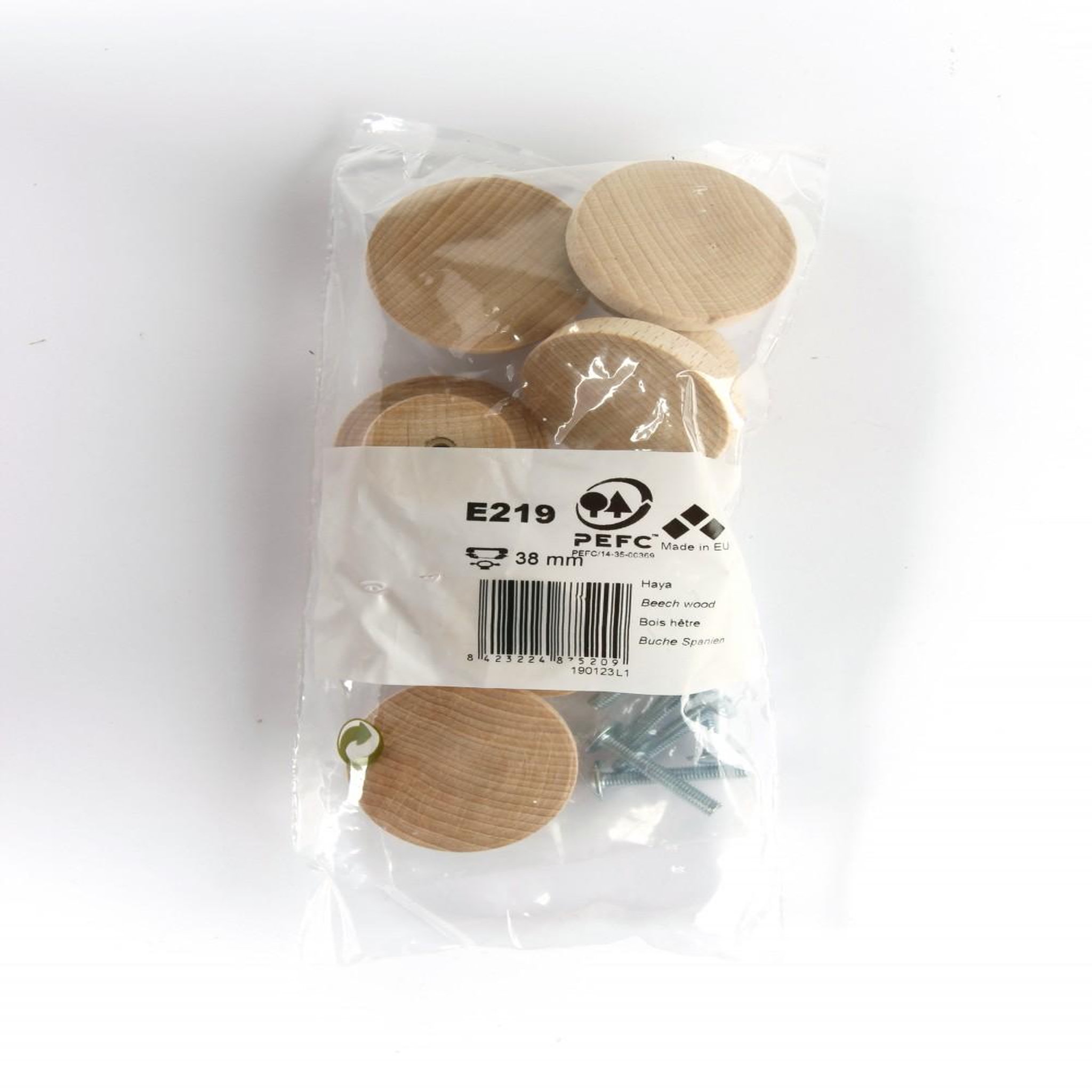 CENTRALE BRICO Lot de 6 boutons de meuble Rond bois brut H.22 x l.39 x P.39 mm