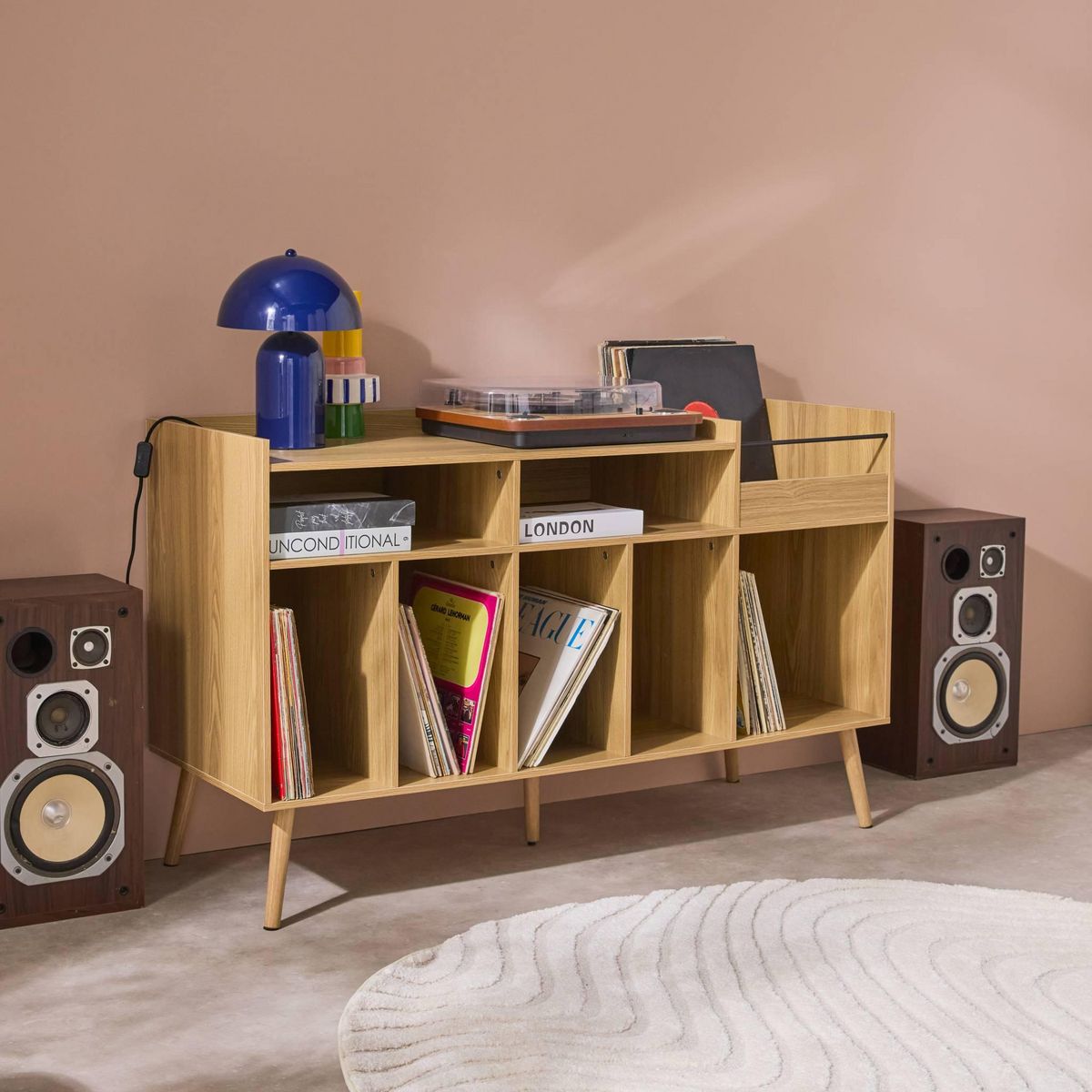 SWEEEK Meuble vinyle vintage décor bois, DUNE