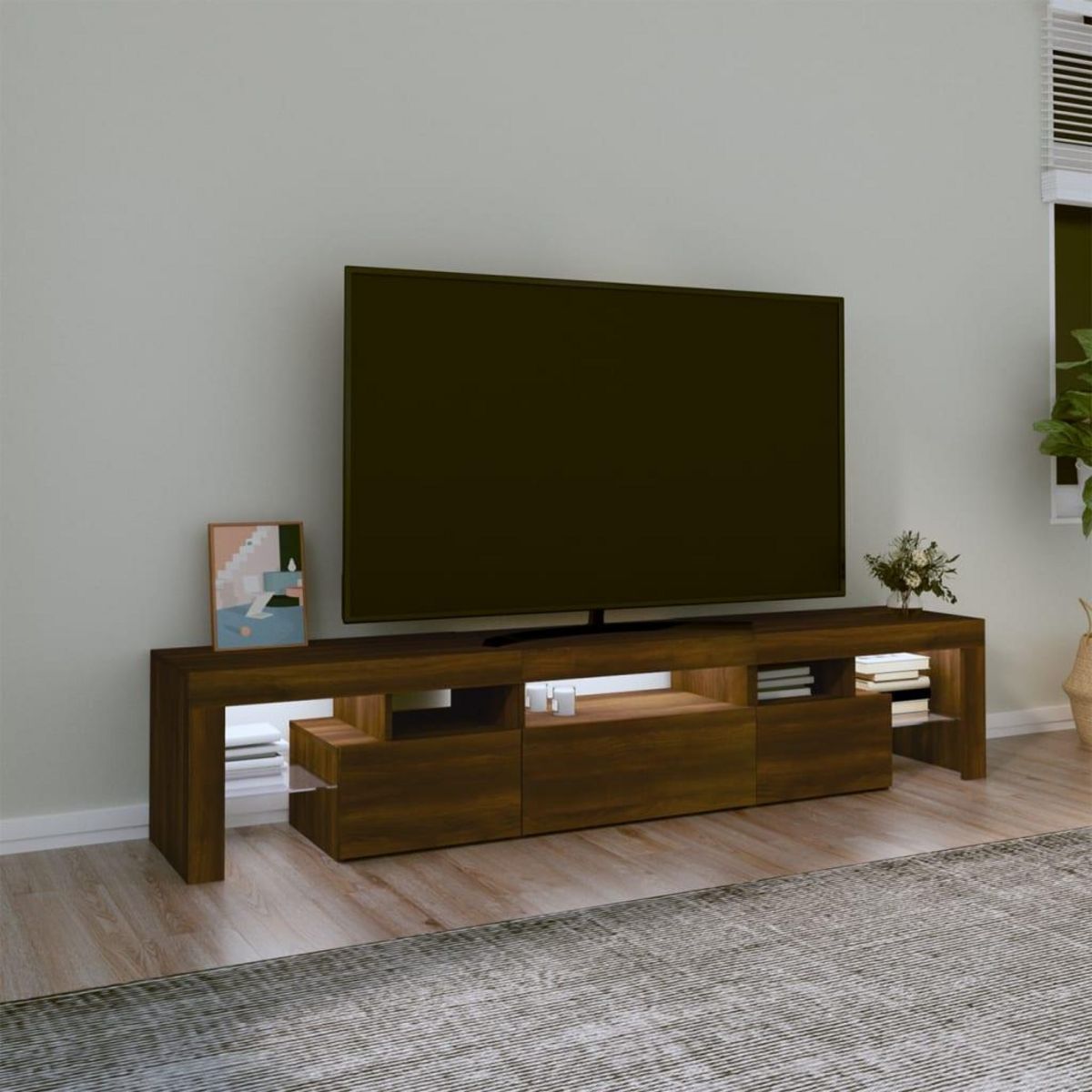 VIDAXL Meuble TV avec lumieres LED Chene marron 200x36,5x40 cm