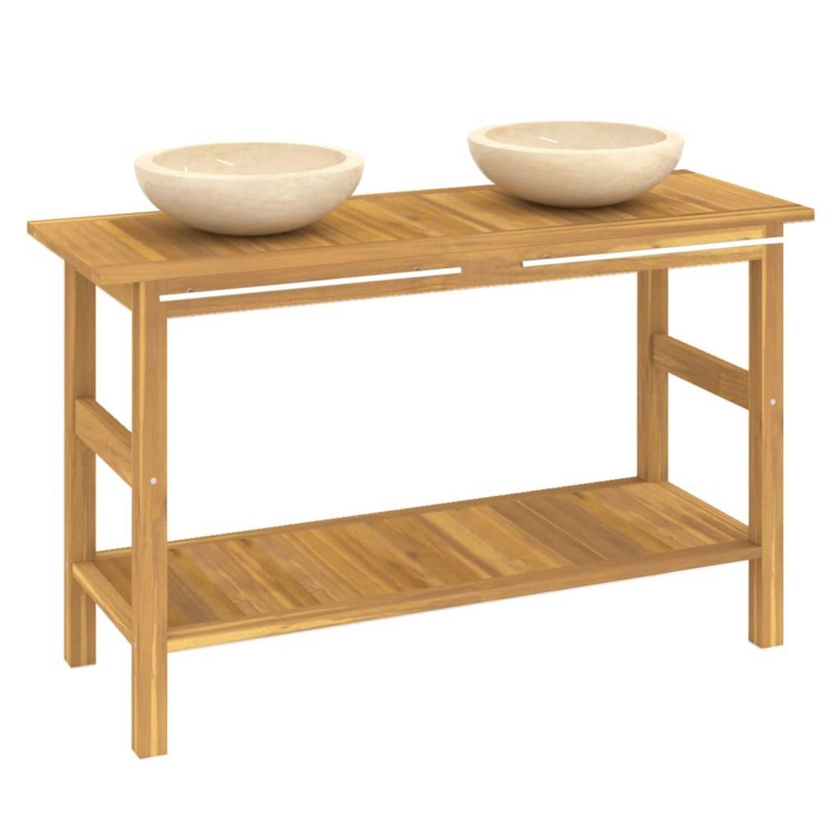 VIDAXL Armoire de salle de bain et lavabos en marbre creme Teck massif