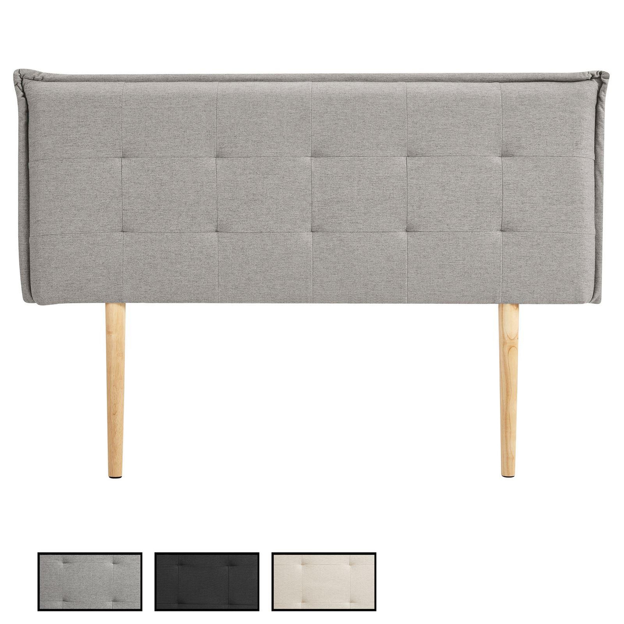 IDIMEX Tête de lit TIMOTHÉ 140 capitonnée sur pieds, en tissu. Coloris disponibles : Gris