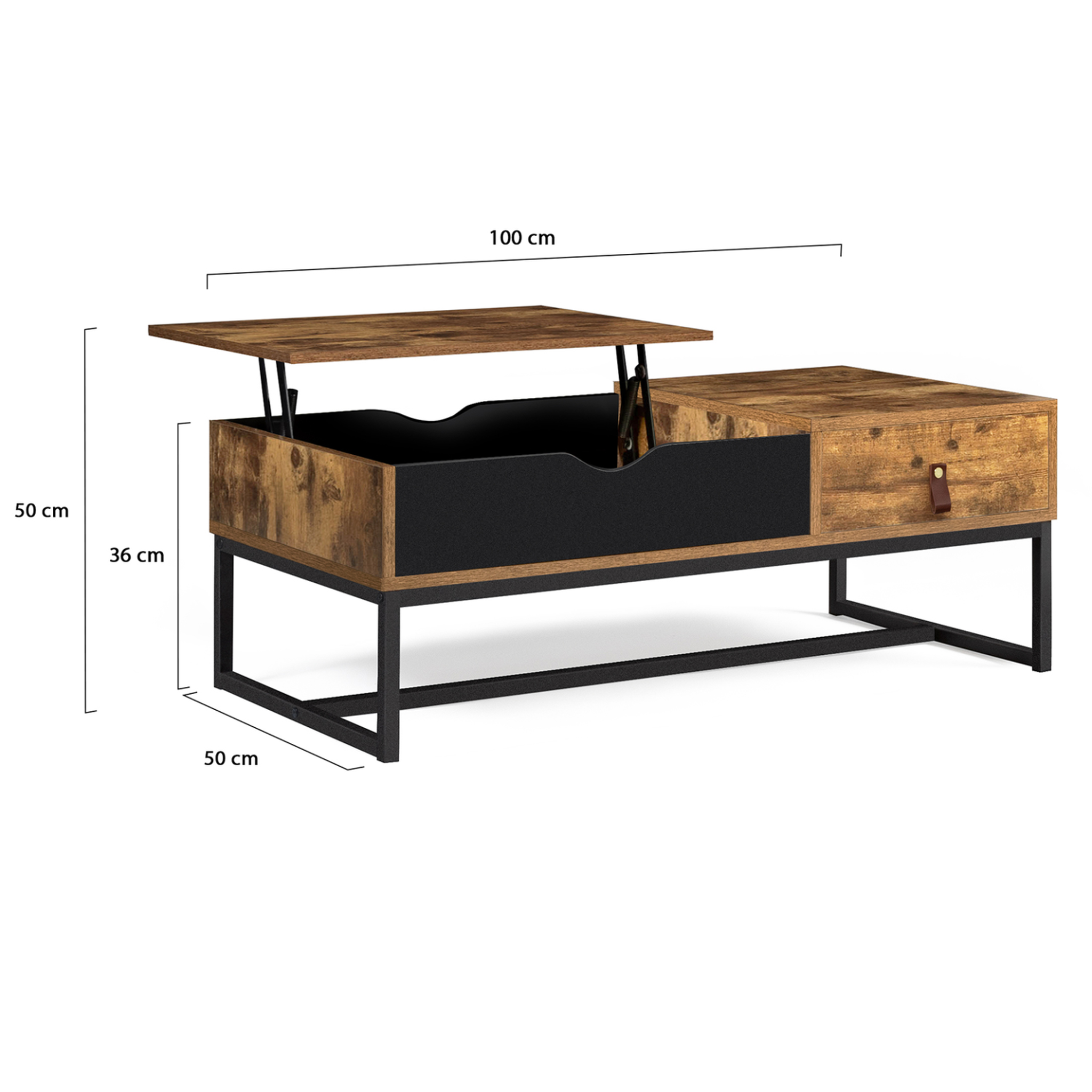 Voir la diapositive 6 : ID MARKET Table basse plateau relevable rectangulaire chicago 1 tiroir design industriel