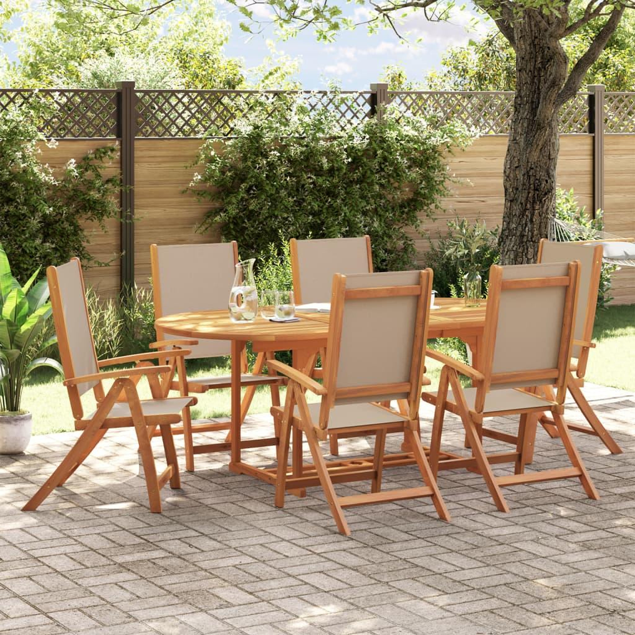 VIDAXL Ensemble a Manger de jardin 7pcs bois d'acacia solide textilene
