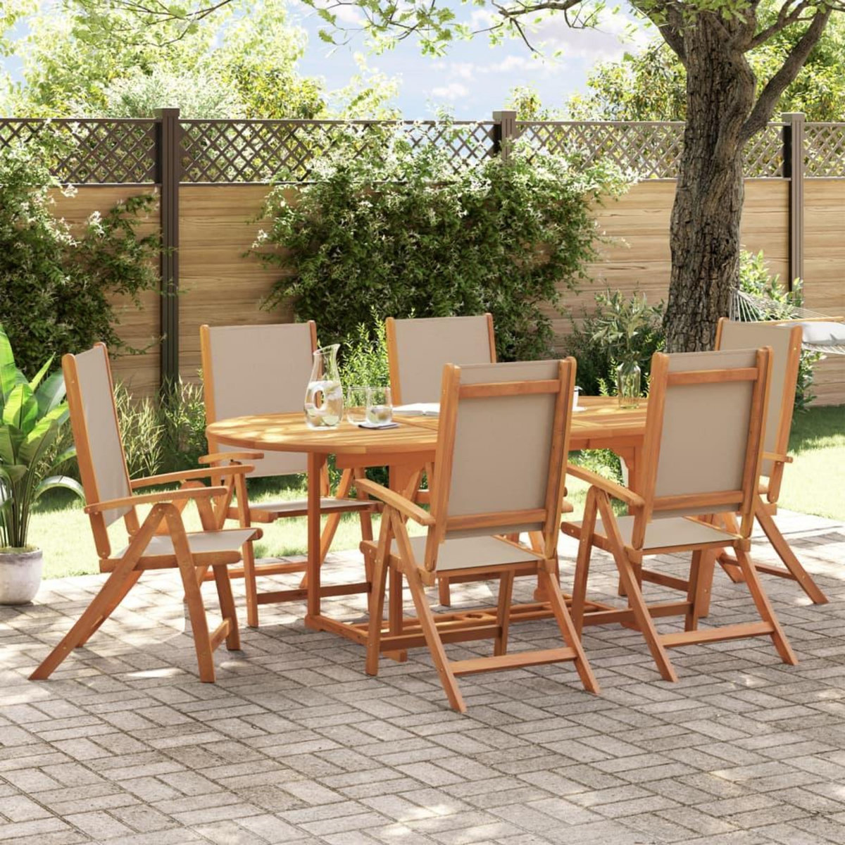 VIDAXL Ensemble a Manger de jardin 7pcs bois d'acacia solide textilene