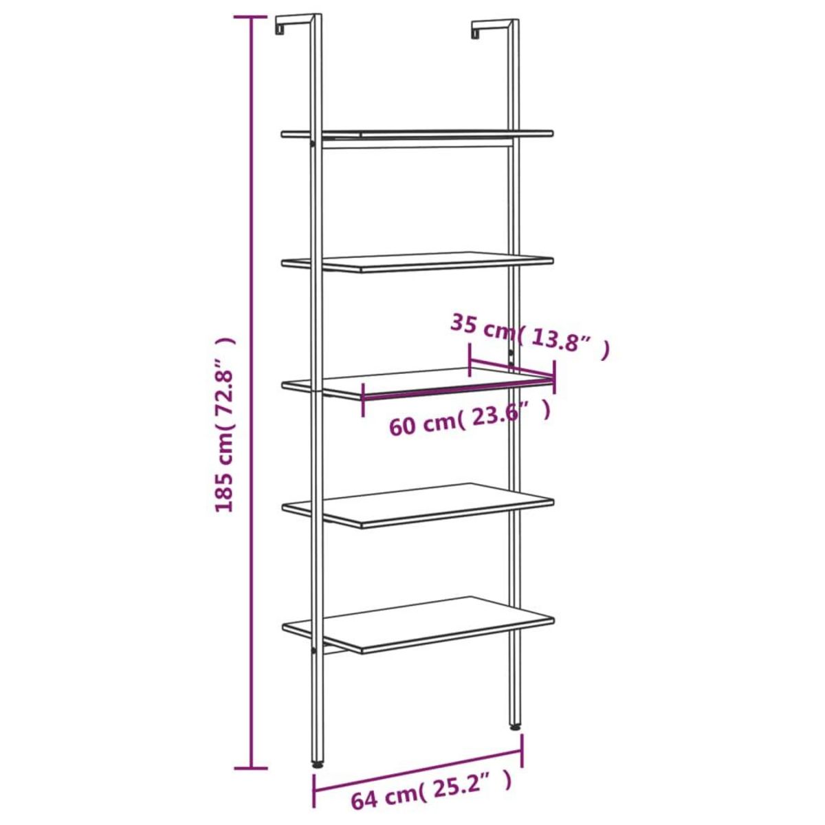 VIDAXL Etagere inclinee a 5 niveaux Noir 64x35x185 cm