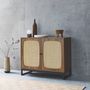 Voir la diapositive 2 : SWEEEK Buffet rétro décor bois foncé et cannage. buffet haut. vaisselier. 2 portes avec pieds en métal noir L100cm