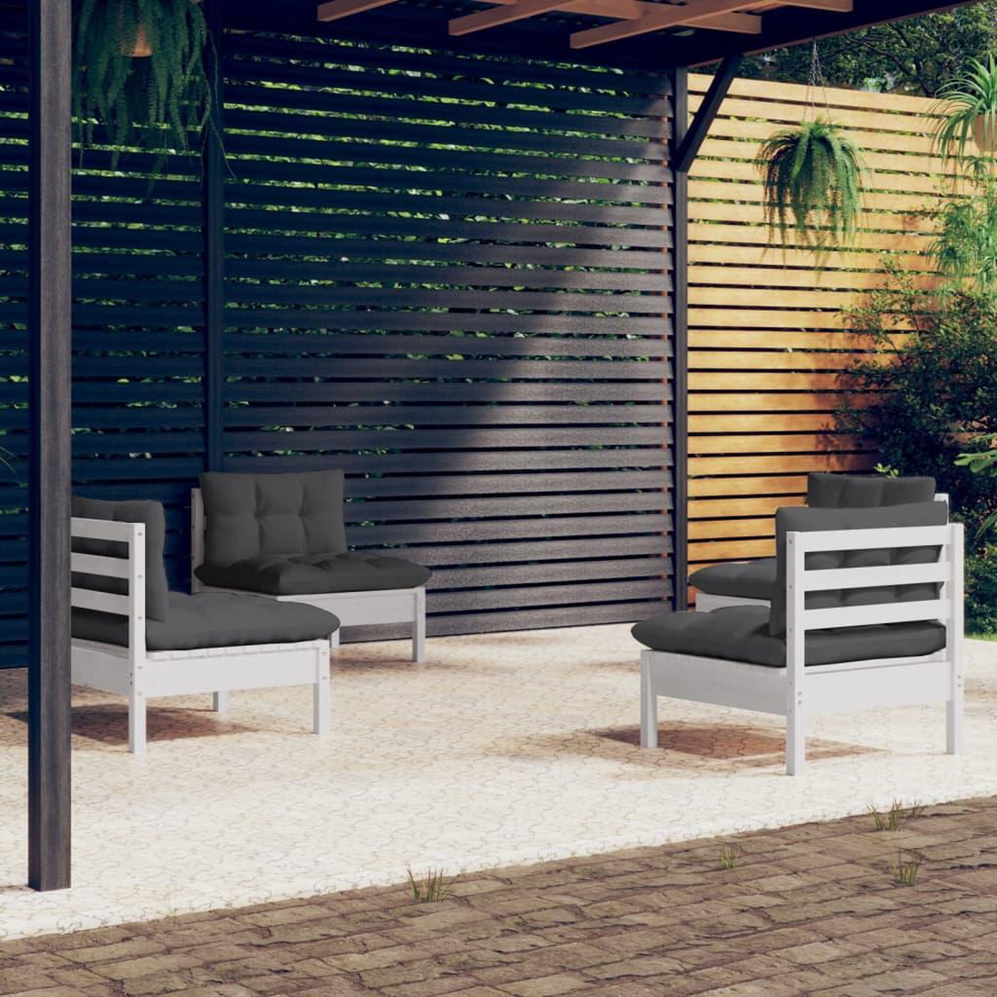 Voir la diapositive 1 : VIDAXL Salon de jardin 4 pcs avec coussins anthracite Bois de pin