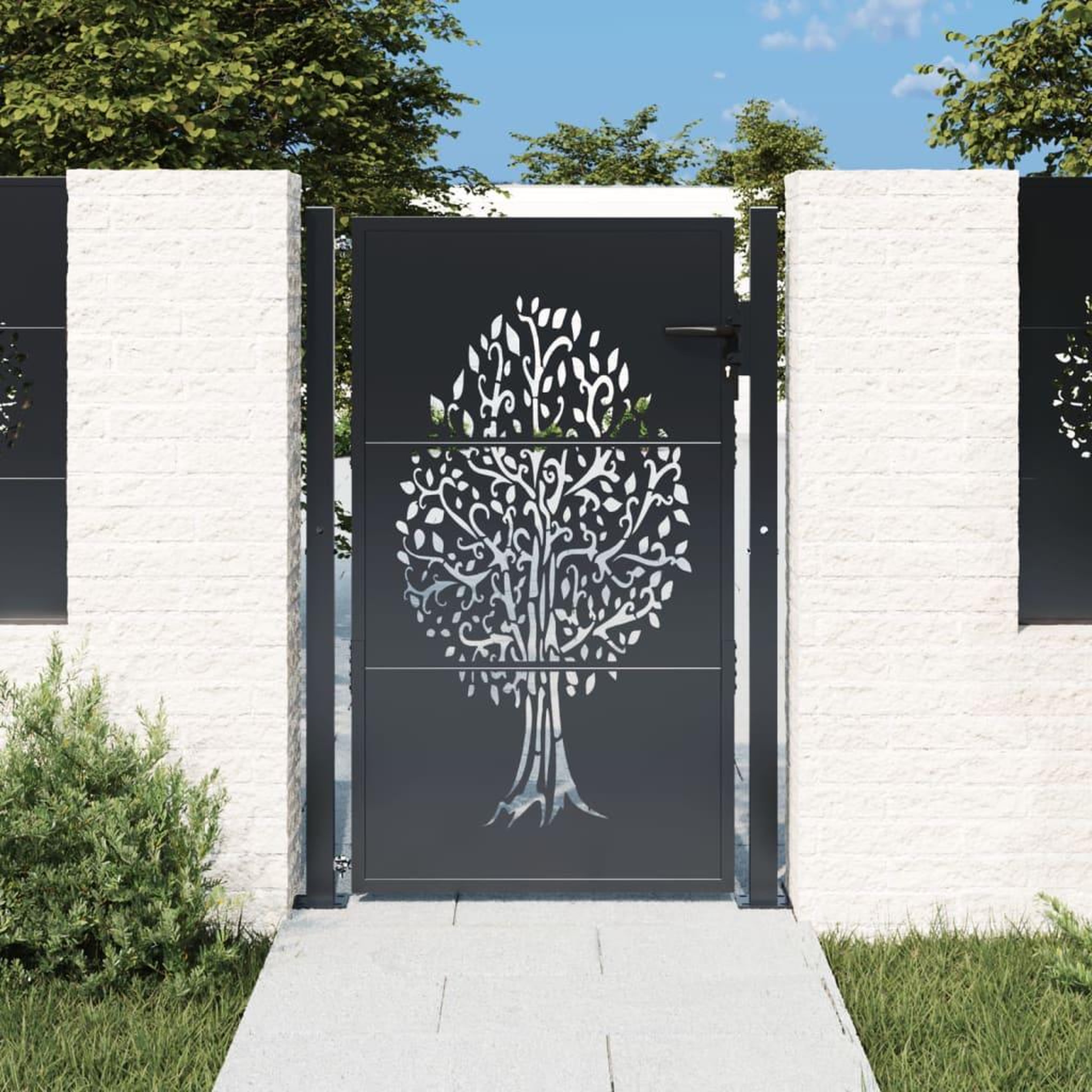 VIDAXL Portail de jardin anthracite 105x155cm acier conception d'arbre