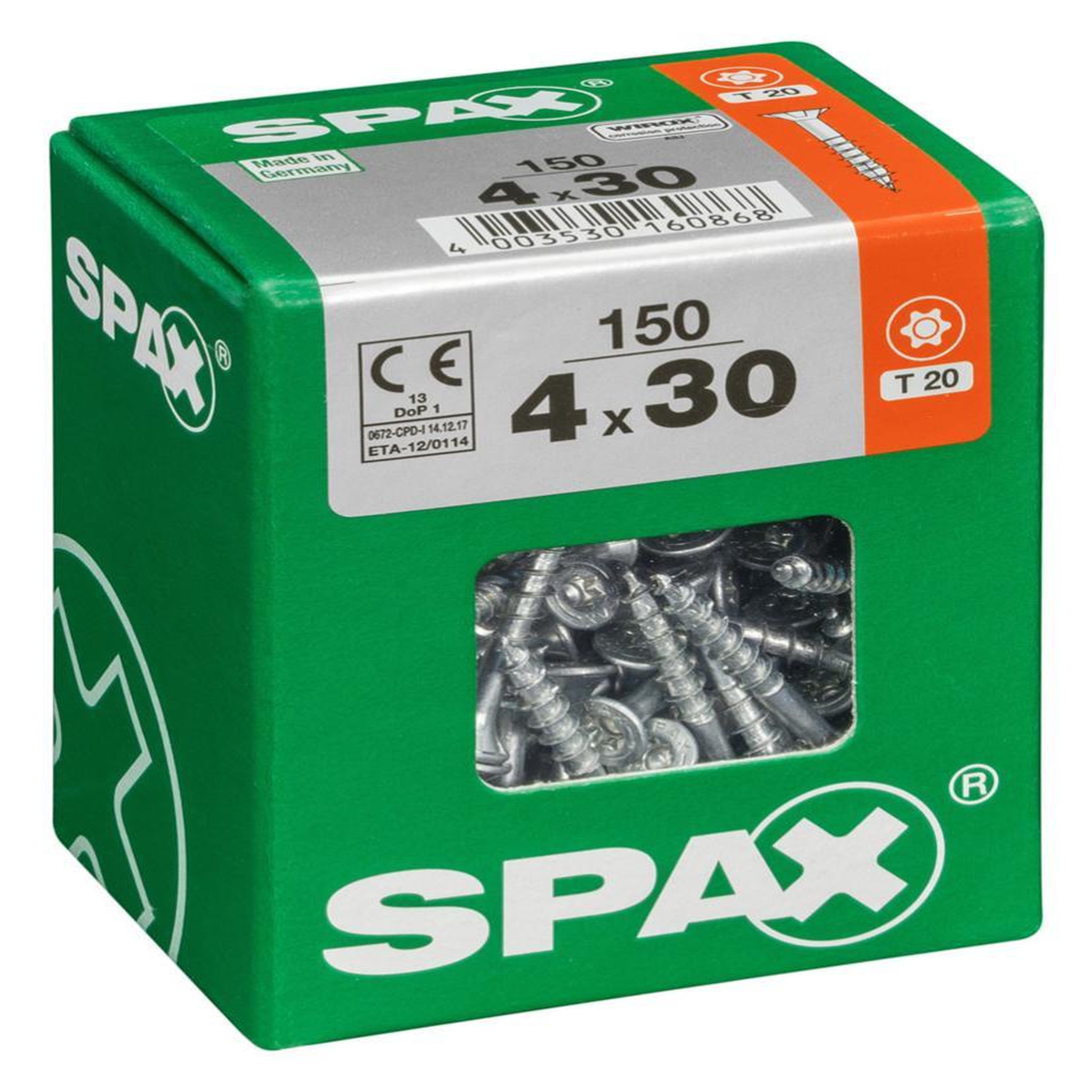CENTRALE BRICO Lot de 150 vis acier tête fraisée torx SPAX, Diam.4 mm x L.30 mm