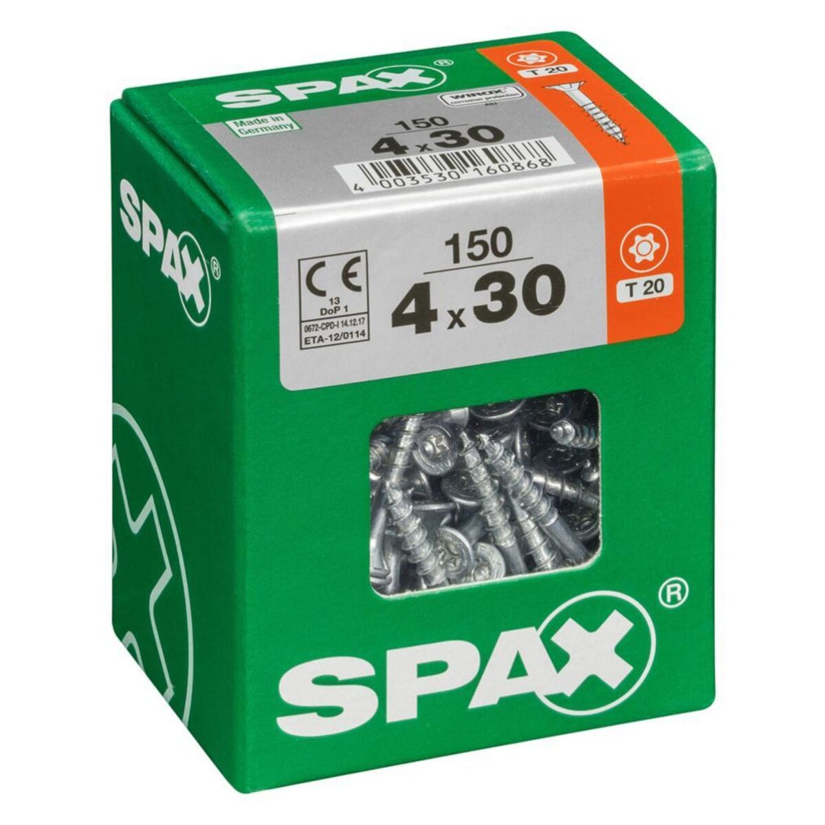 CENTRALE BRICO Lot de 150 vis acier tête fraisée torx SPAX, Diam.4 mm x L.30 mm