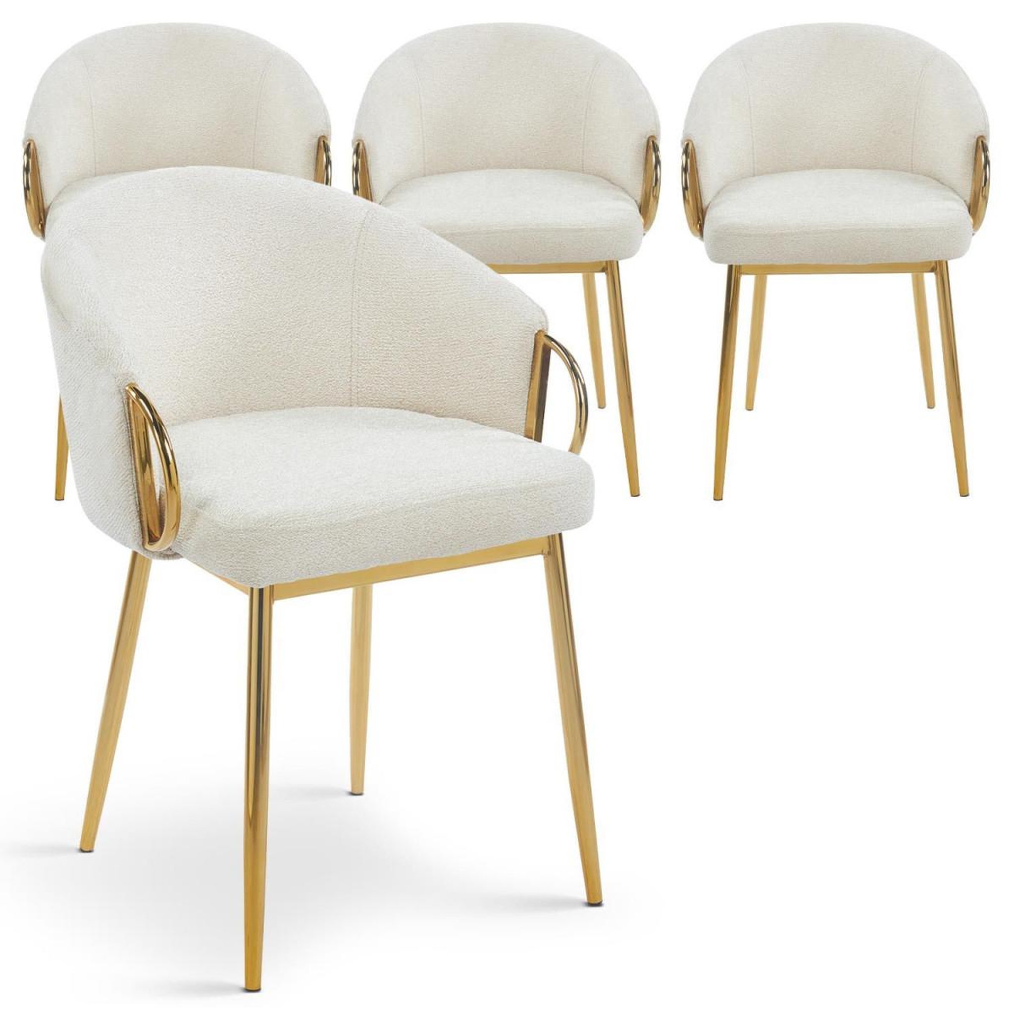 Paris Prix Lot de 4 chaises en tissu bouclette  julia  74cm beige & or
