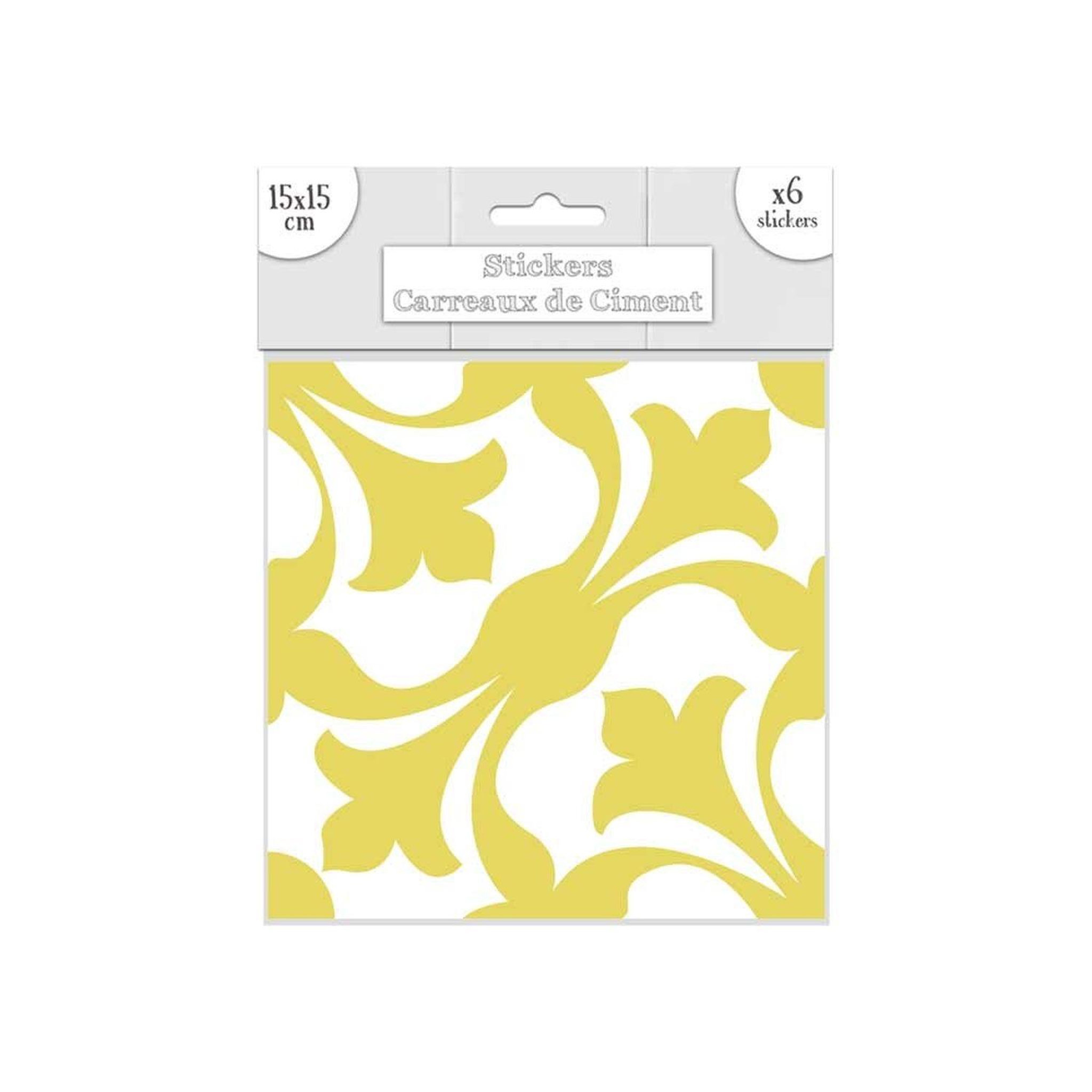 SUD TRADING 6 stickers carreaux de ciment - 15 x 15 cm - arabesques jaune