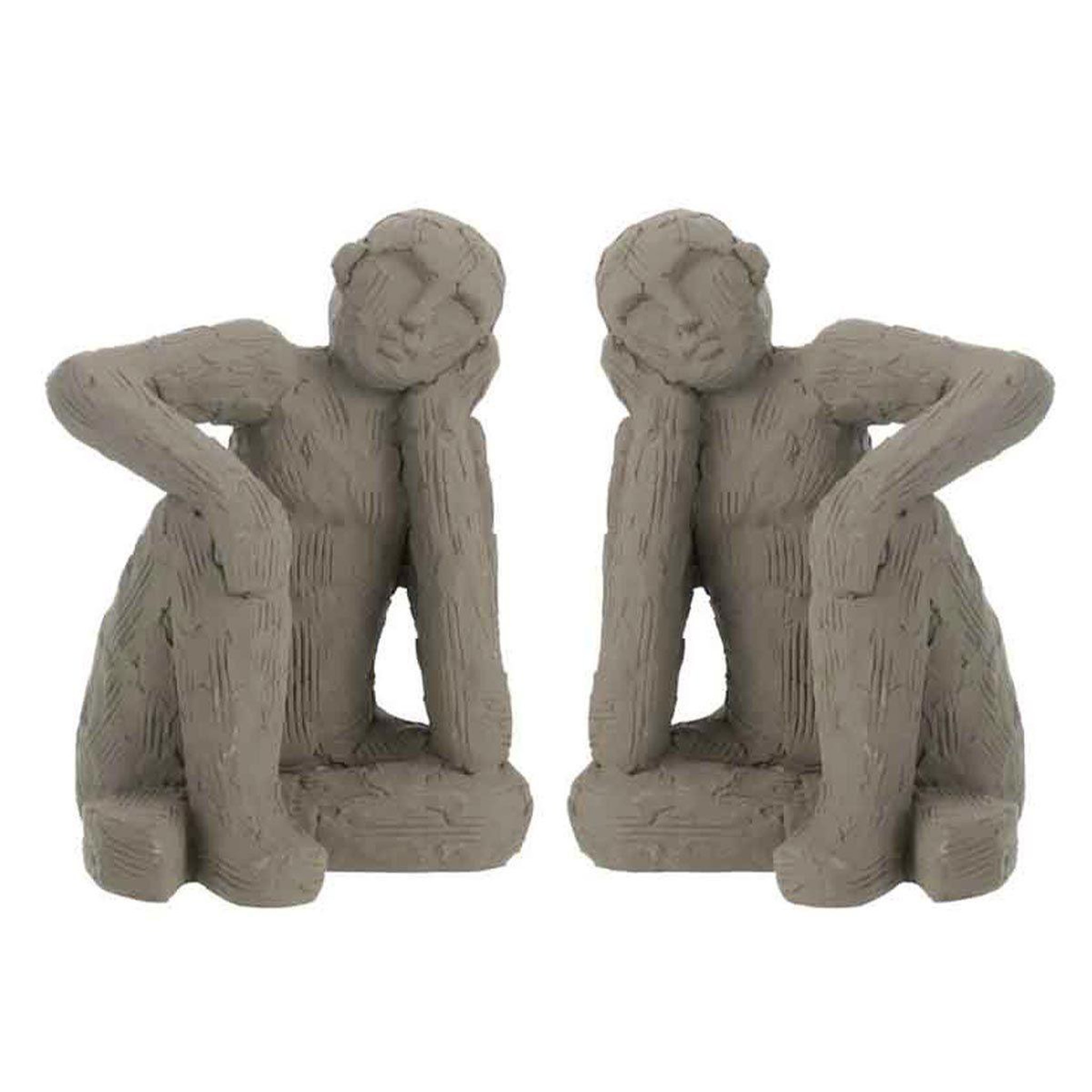 J-LINE Lot de 2 serre-livres en ciment  assis  25cm gris