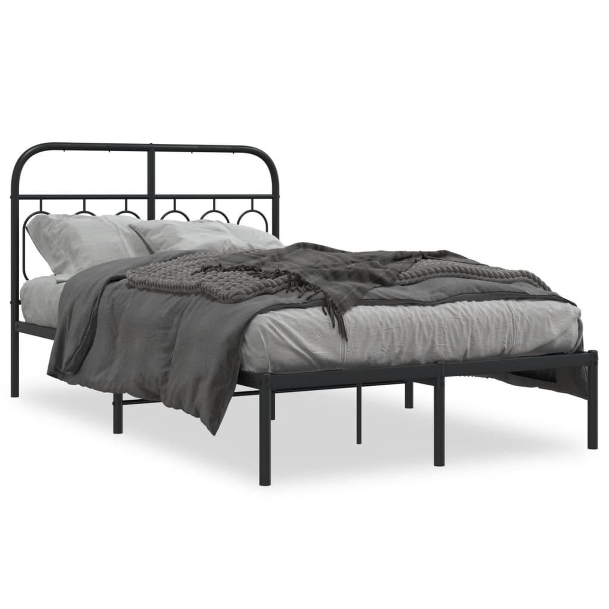 Voir la diapositive 2 : VIDAXL Cadre de lit metal sans matelas avec tete de lit noir 120x190cm