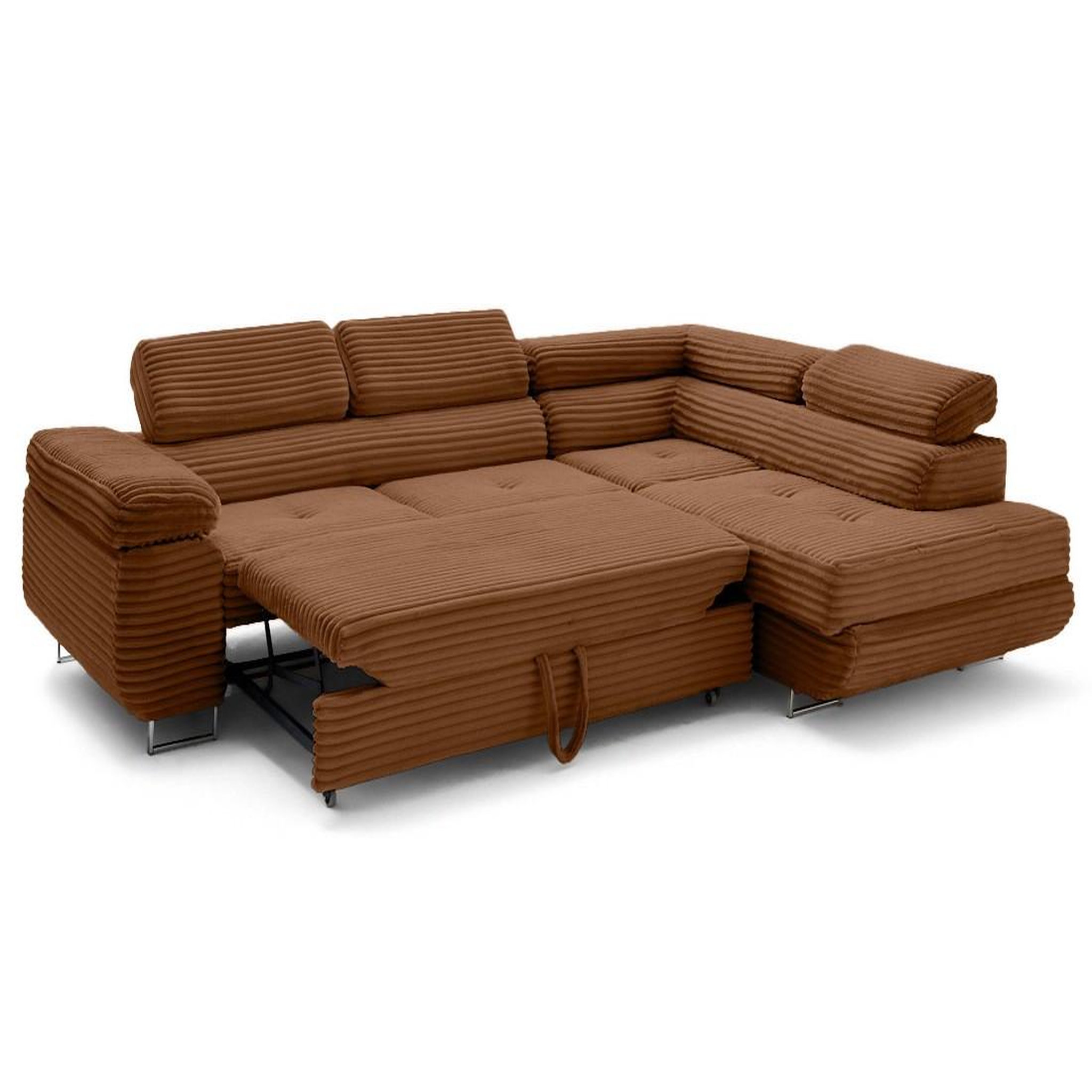 Voir la diapositive 5 : LISA DESIGN Zaria - canapé d'angle droit 5 places convertible avec coffre et têtières en velours côtelé grosses côtes