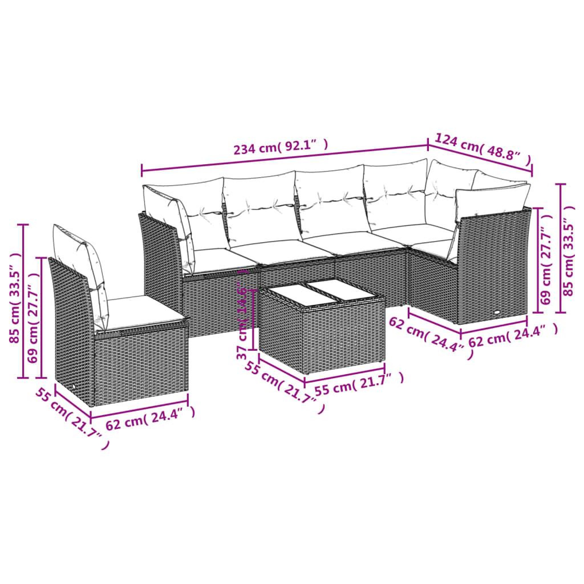 Voir la diapositive 3 : VIDAXL Salon de jardin avec coussins 7 pcs gris resine tressee