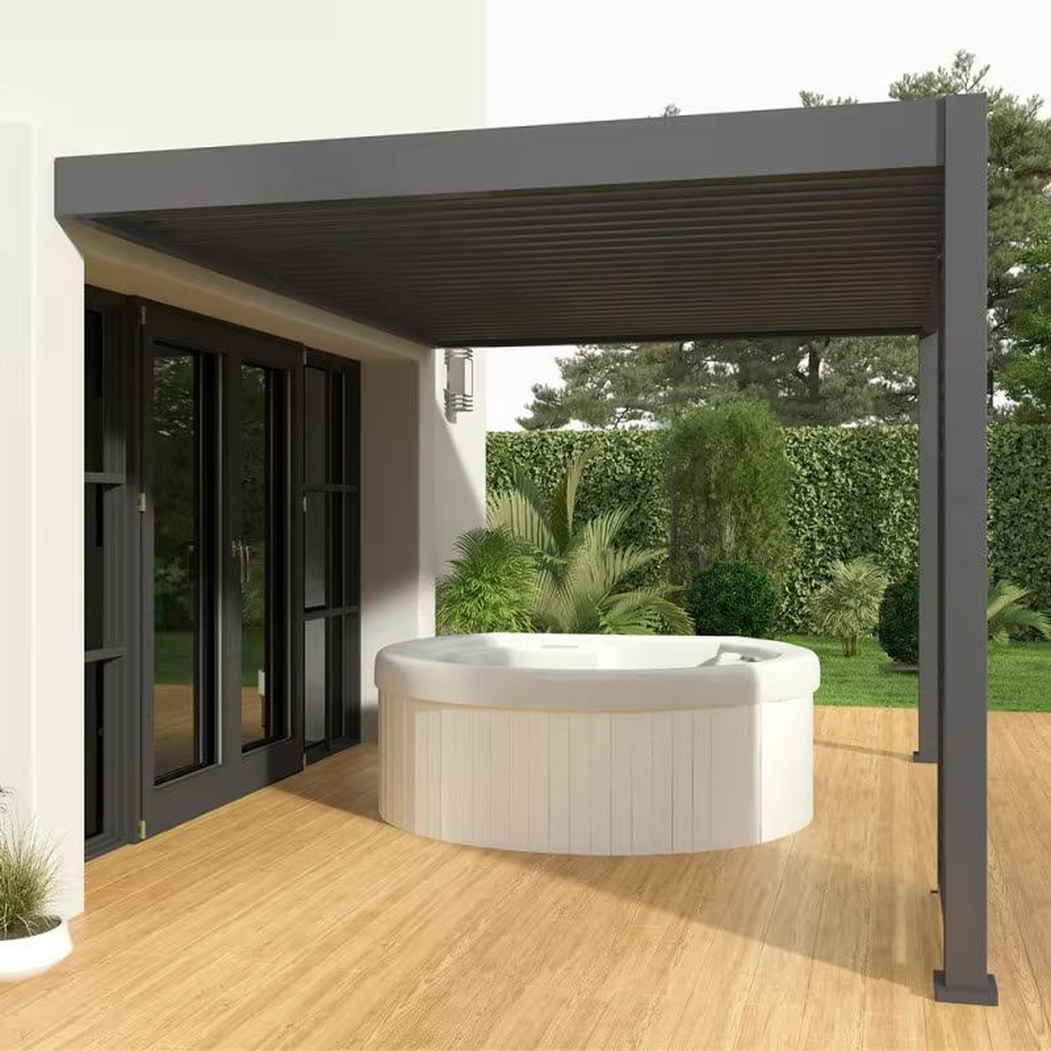 CENTRALE BRICO Pergola adossée 4 x 3 m avec store anthracite de 4 m - aluminium anthracite - toiture bioclimatique étanche