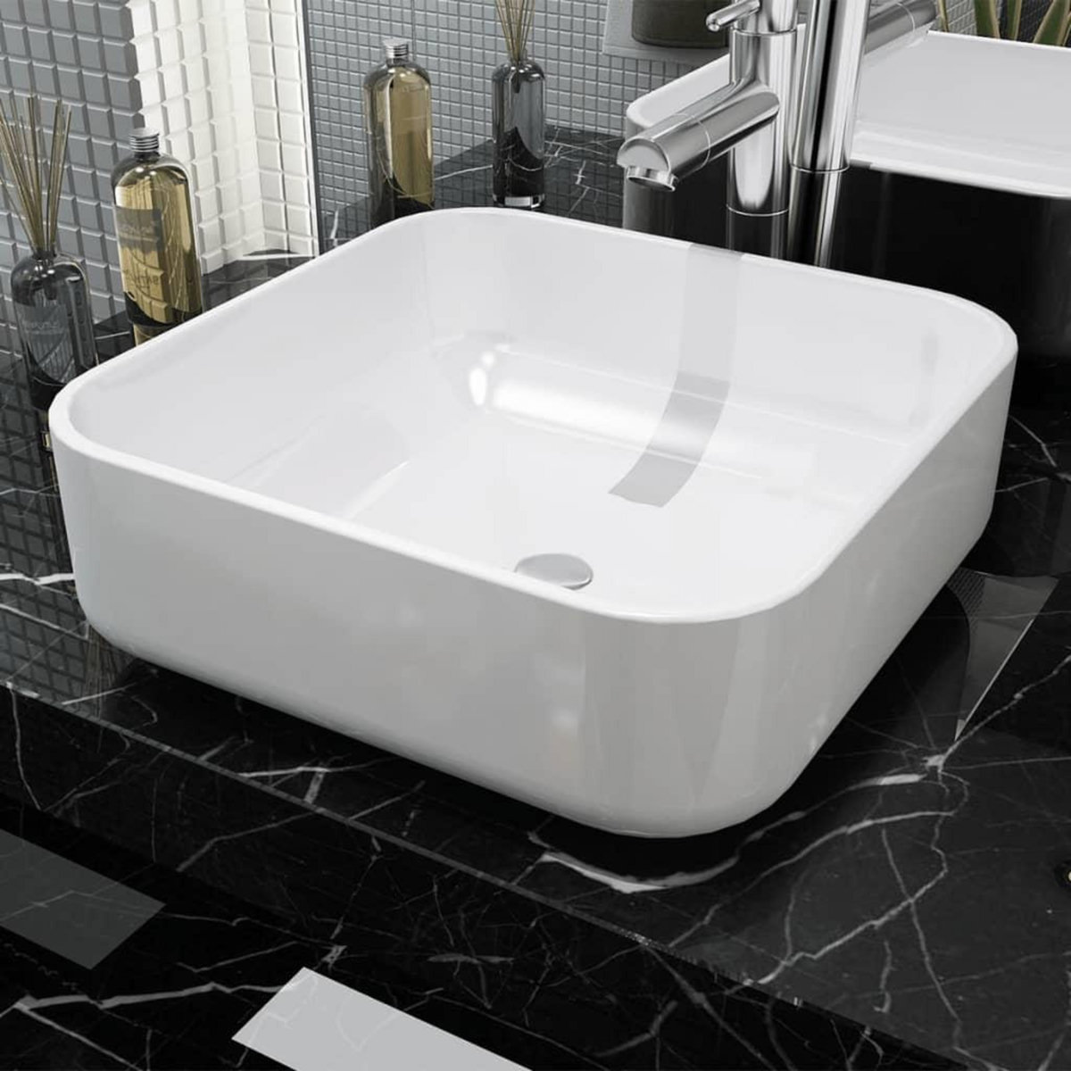 VIDAXL Lavabo carre Ceramique Blanc 39x39x13,5 cm