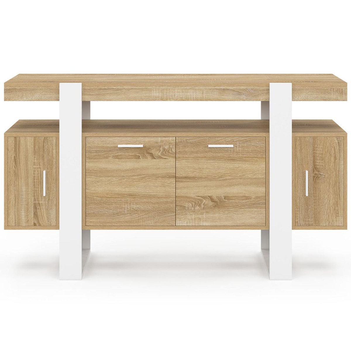 ID MARKET Buffet 140 cm PHOENIX 4 portes bois et blanc