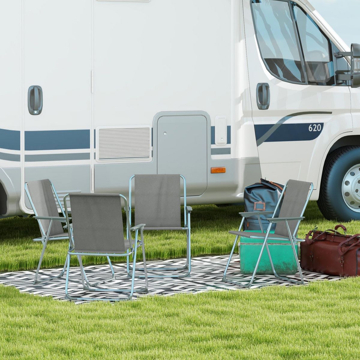 OUTSUNNY Lot de 4 chaises pliantes de jardin chaises de camping plage avec accoudoirs tissu Oxford gris