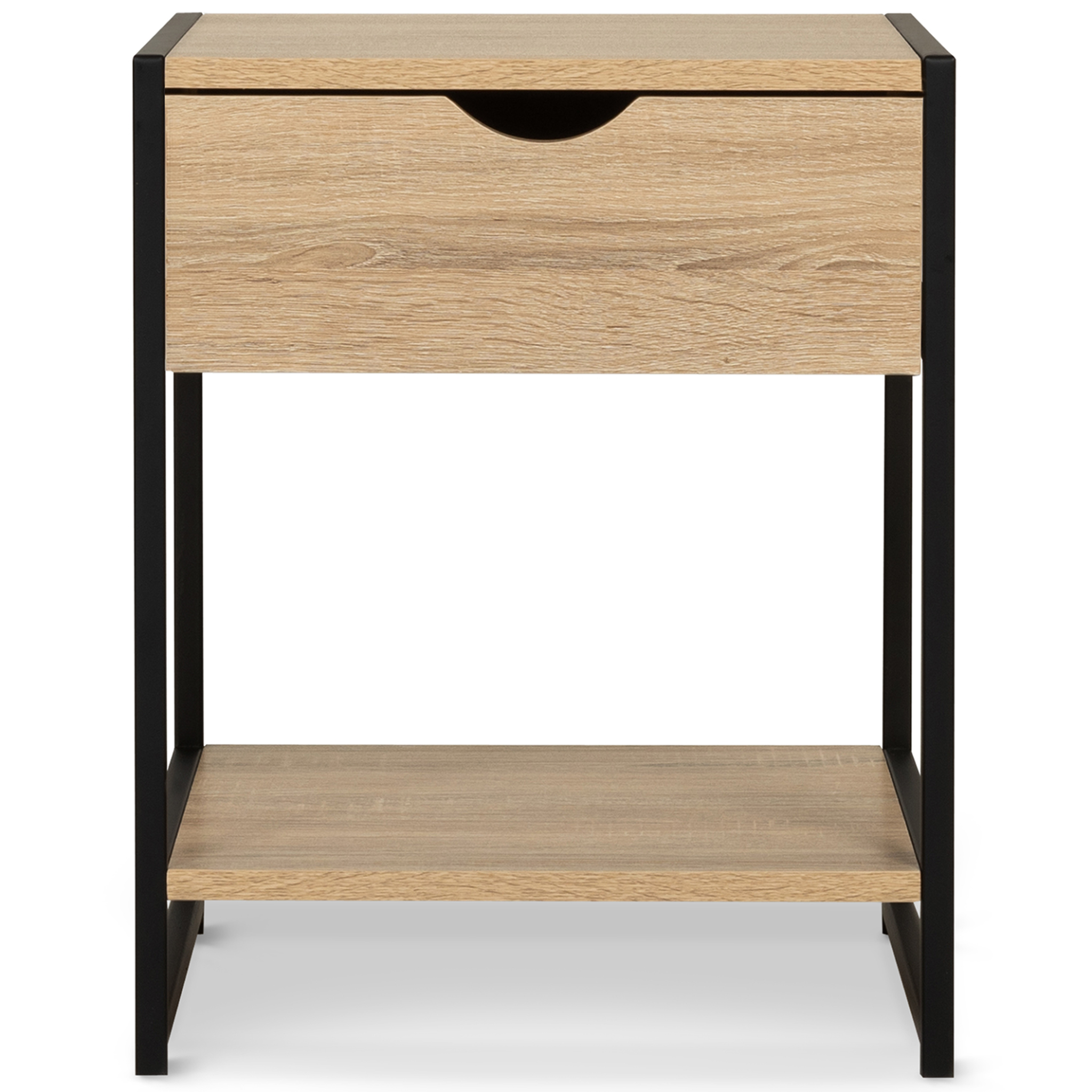 Voir la diapositive 3 : ID MARKET Lot de 2 tables de chevet detroit 1 tiroir avec tablette bois et métal noir design industriel