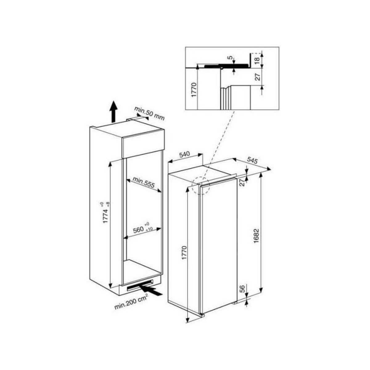 Whirlpool Réfrigérateur 1 porte intégrable à glissière 55cm 314l - arg180701