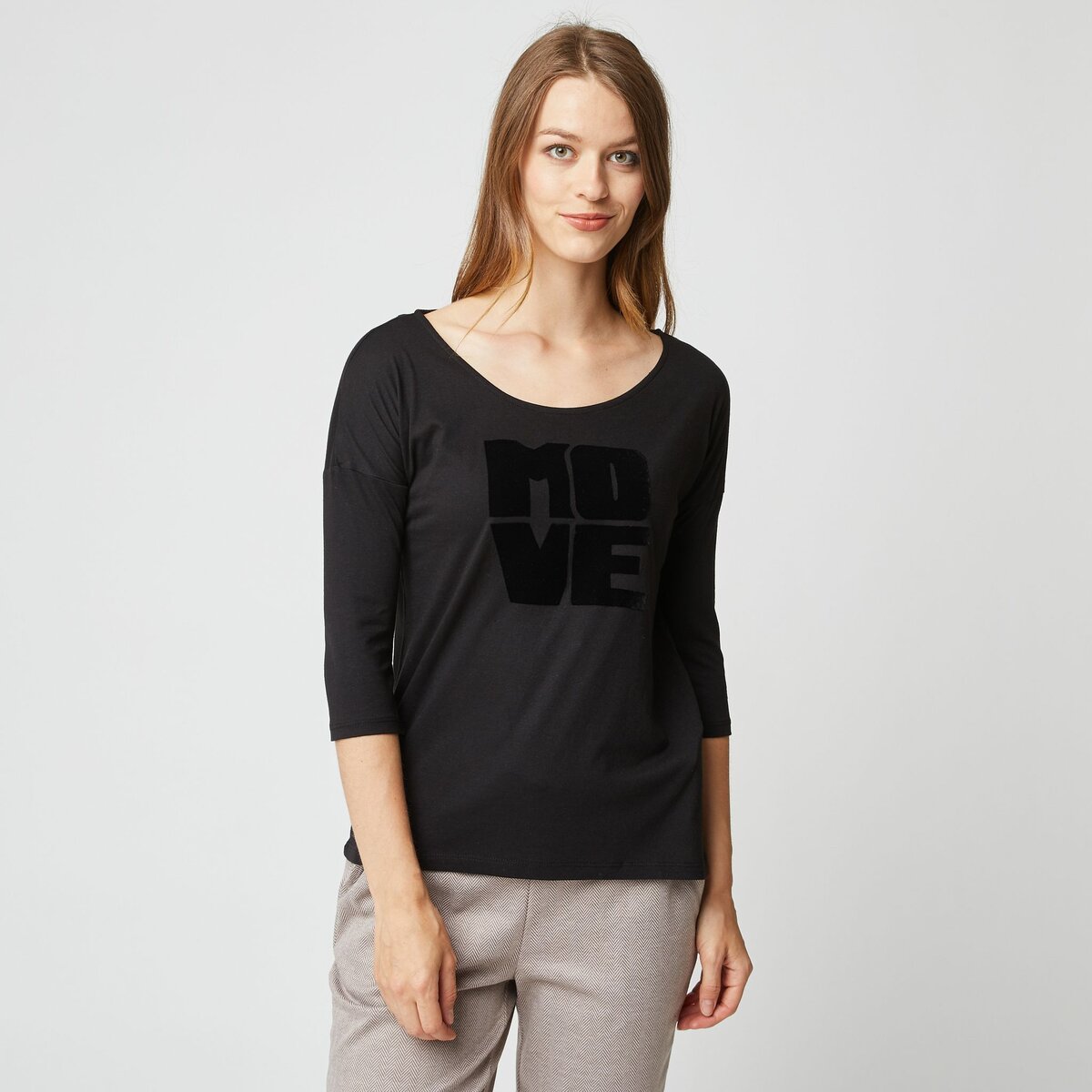 T-shirt manches 3/4 noir femme