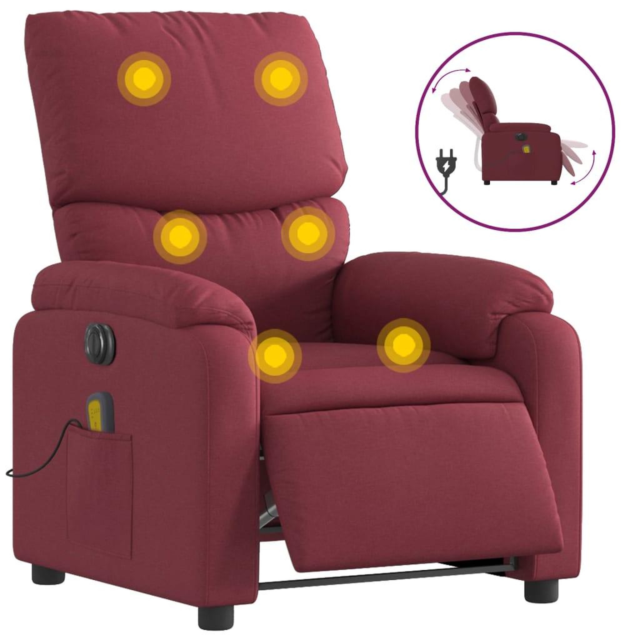 Voir la diapositive 2 : VIDAXL Fauteuil de massage inclinable electrique Rouge bordeaux Tissu