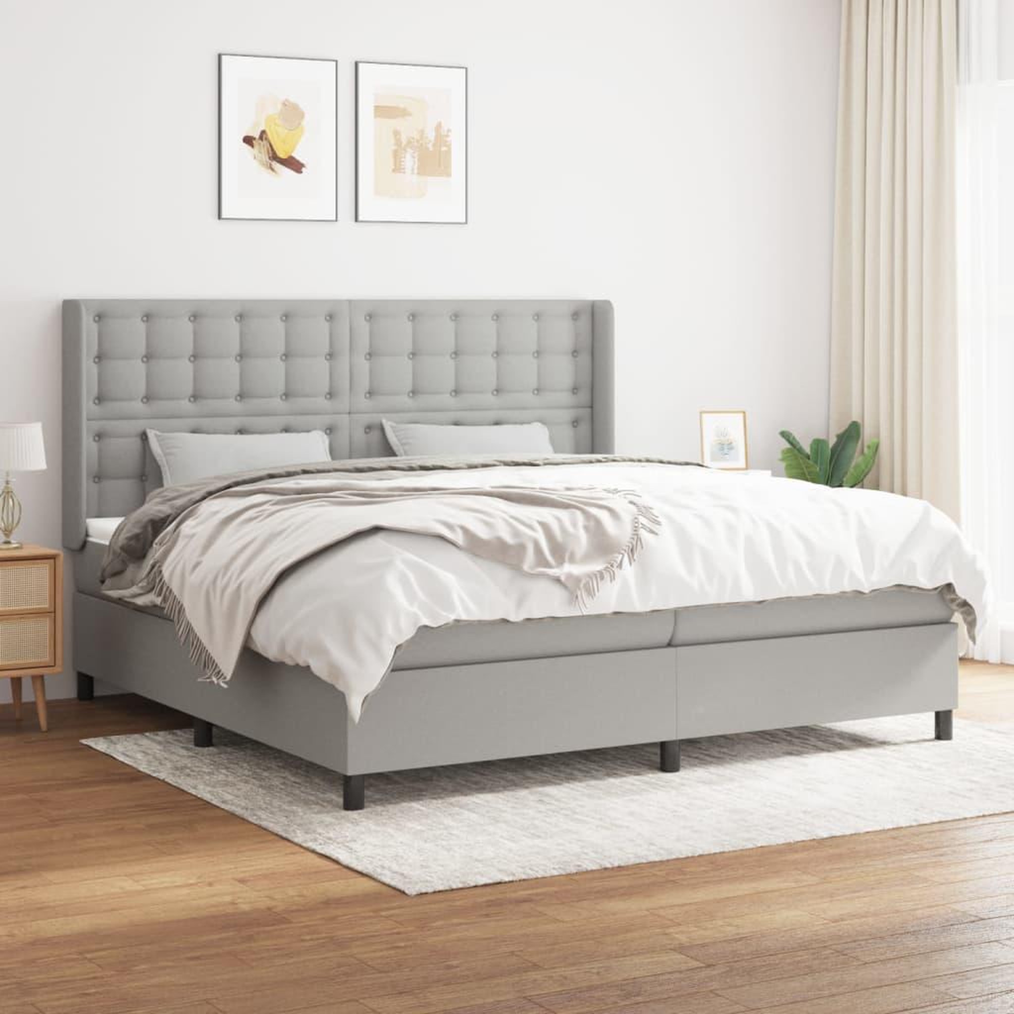 Voir la diapositive 1 : VIDAXL Sommier a lattes de lit avec matelas Gris clair 200x200cm Tissu