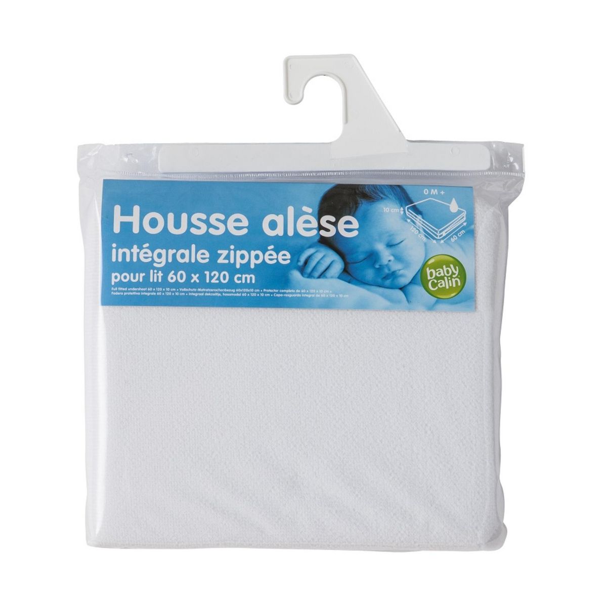 BABYCALIN Alèse bébé 60 x 120 cm en avec zippe - 100% polyester imperméable - Blanc