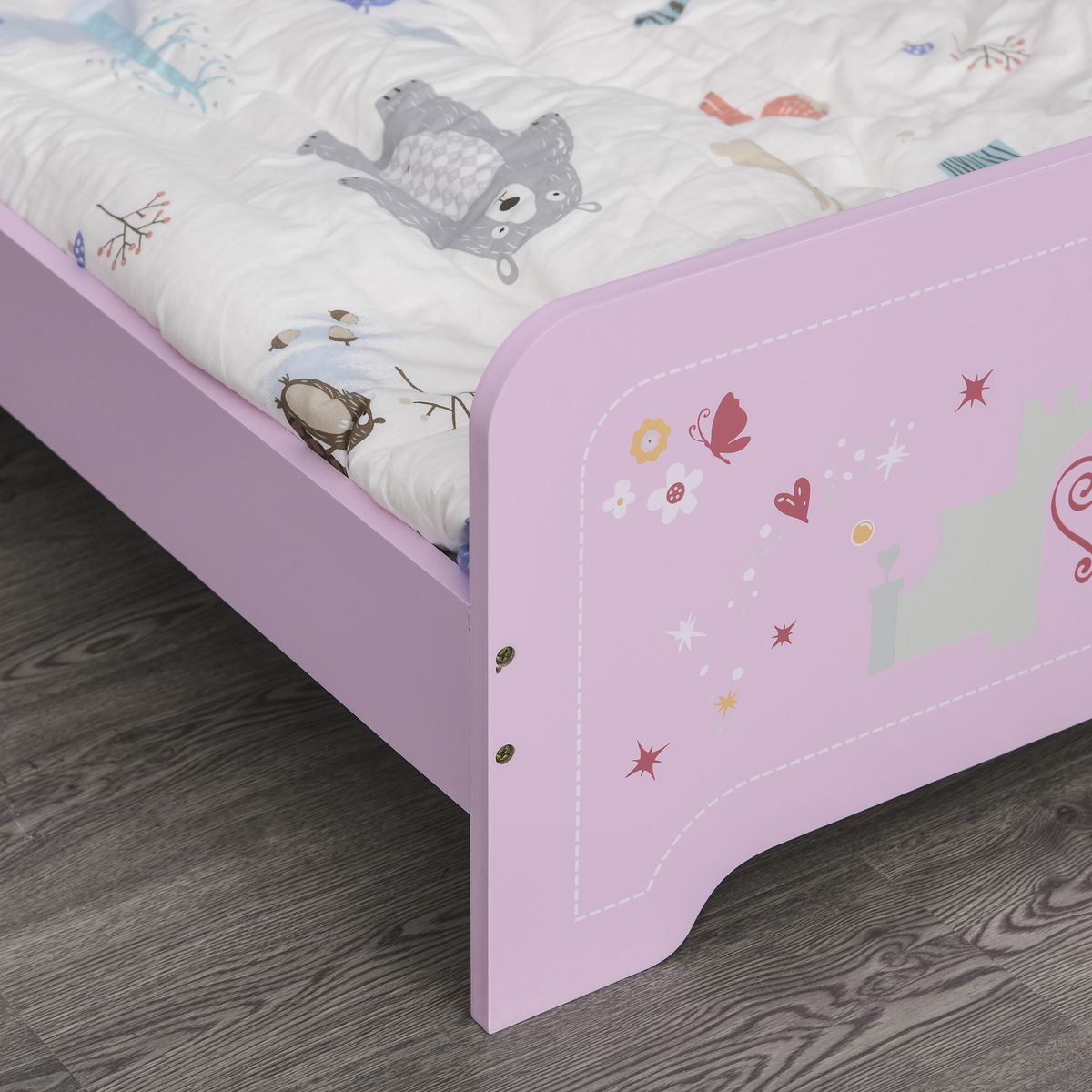 HOMCOM Lit enfant - lit d'enfant design princesse motif château - sommier à lattes inclus - MDF contre-plaqué rose
