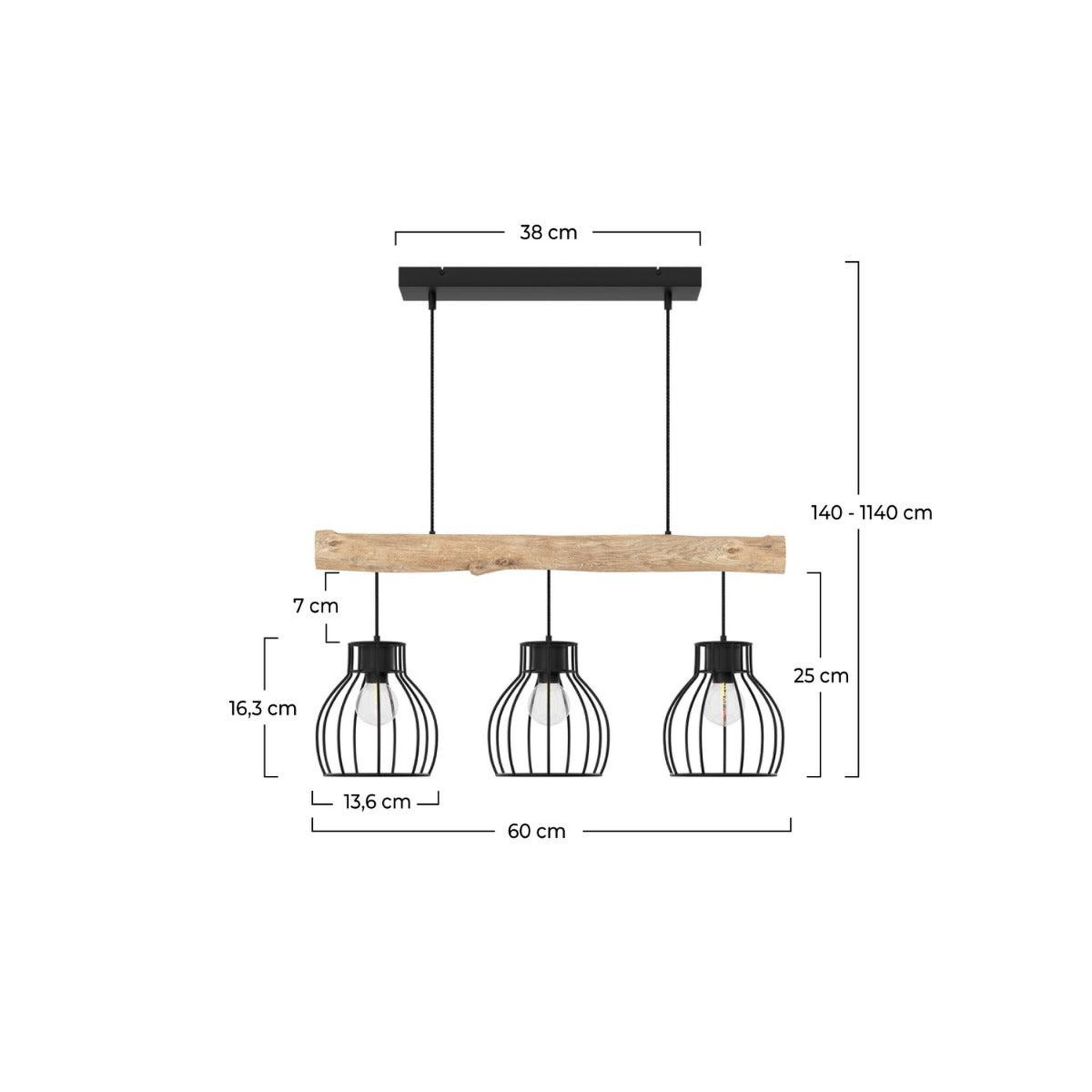 Voir la diapositive 4 : MAISON PAVANE Suspension 3 lampes en bois d'eucalyptus et métal noir-Abby