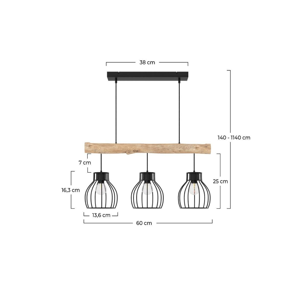 Rendez vous déco Suspension 3 lampes en bois d'eucalyptus et métal noir-Abby