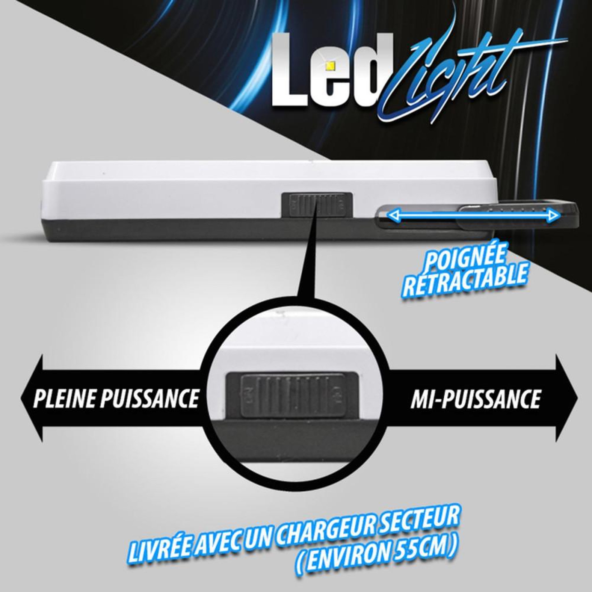 Voir la diapositive 3 : Lampe de secours rechargeable 30 LED anti-blackout, poignée rétractable, 2 modes de luminosité