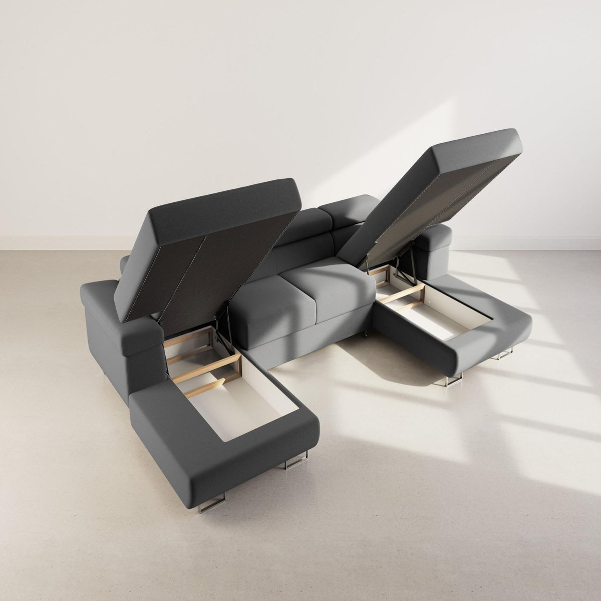 BEST MOBILIER Pablo - canapé panoramique en u - 7 places - convertible avec coffres et têtières réglables - en velours